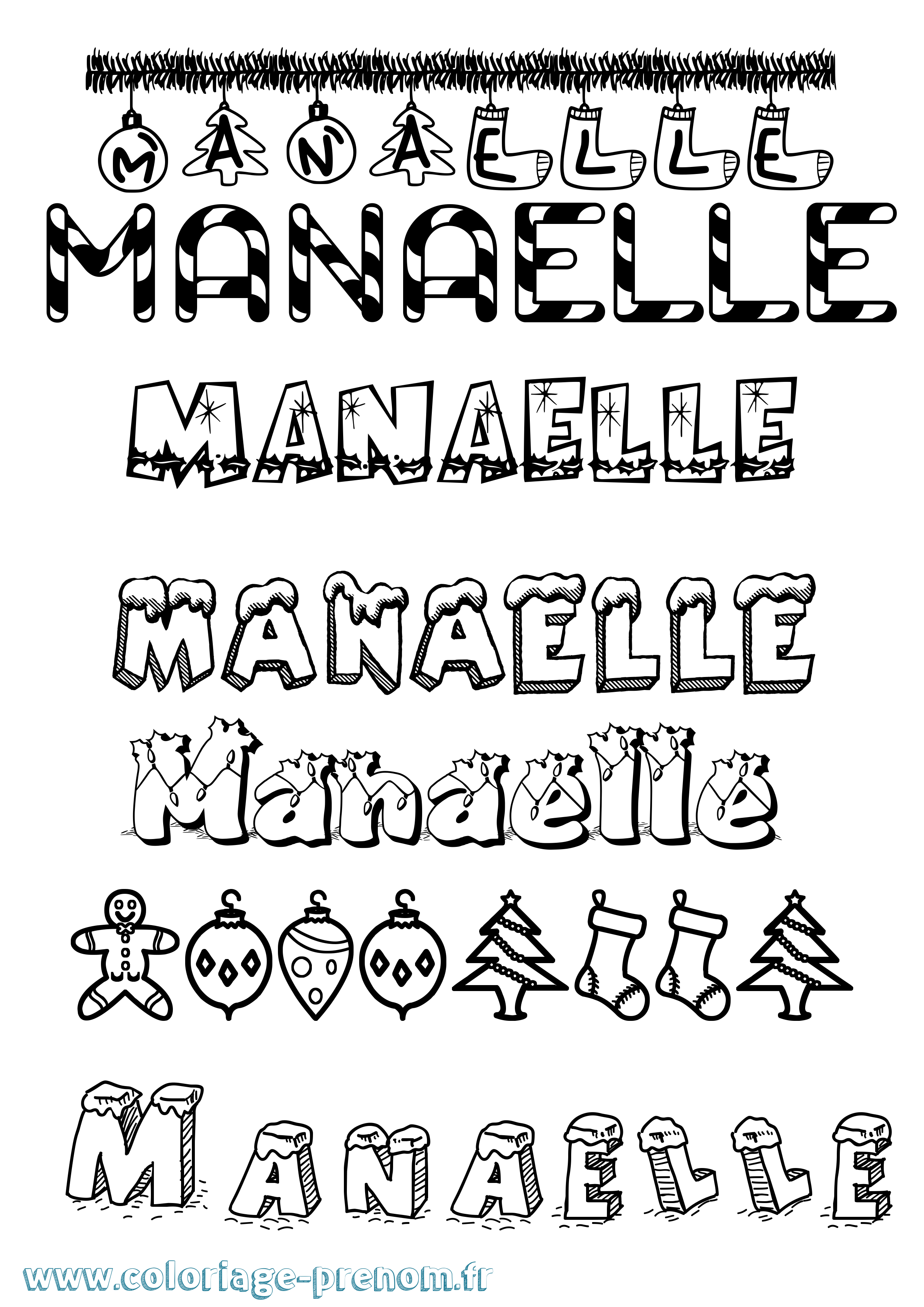 Coloriage Manaelle Noël Coloriage prénom Manaelle Noël
