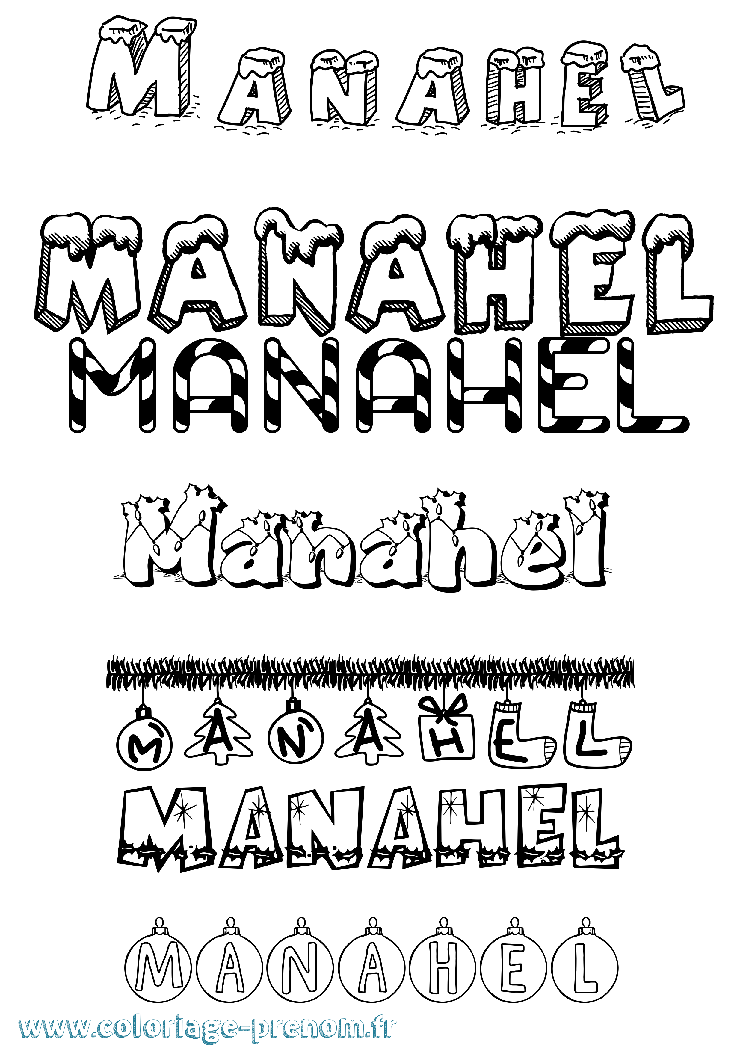 Coloriage Manahel Noël Coloriage prénom Manahel Noël