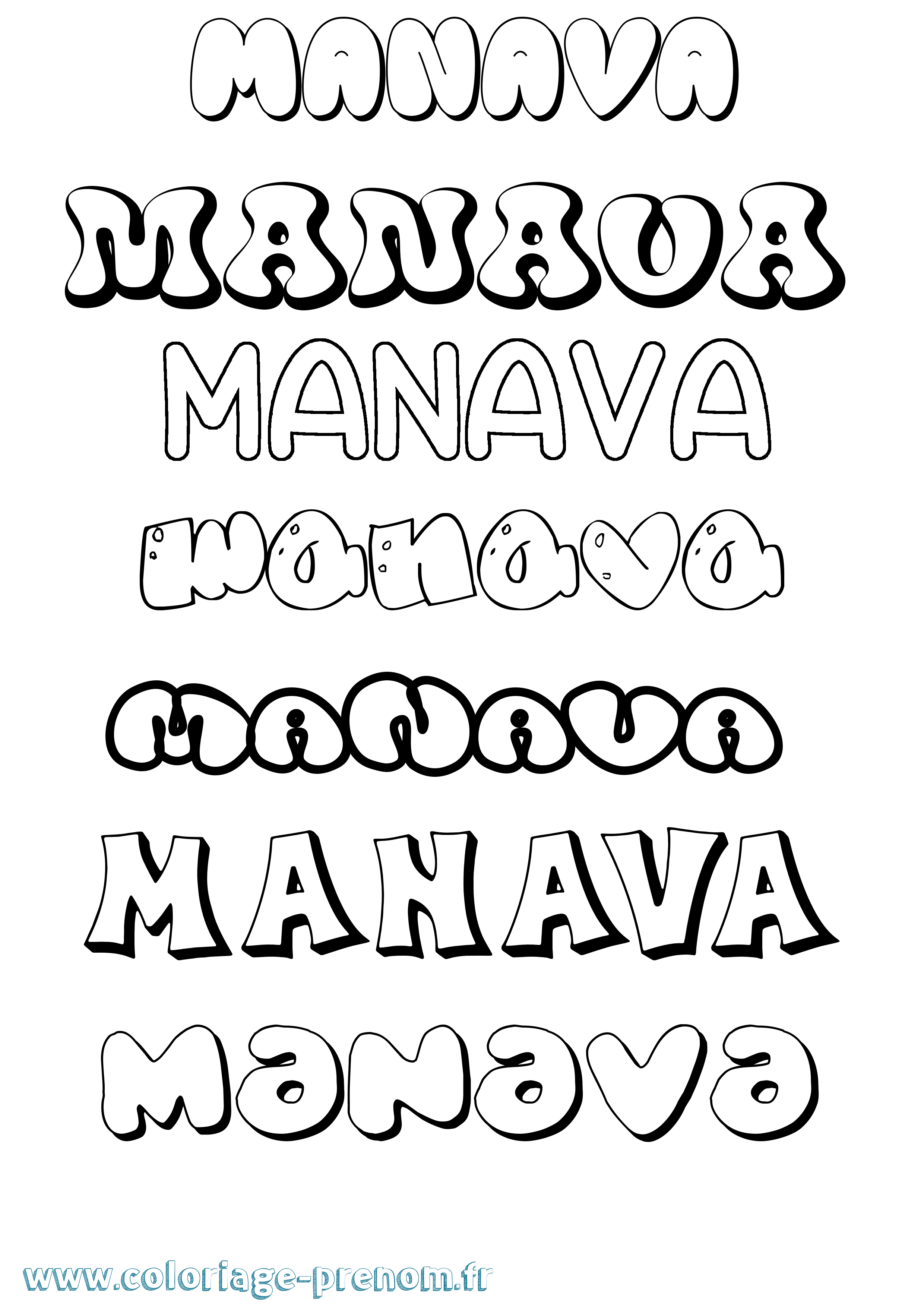 Coloriage Manava Bubble Coloriage prénom Manava Bubble