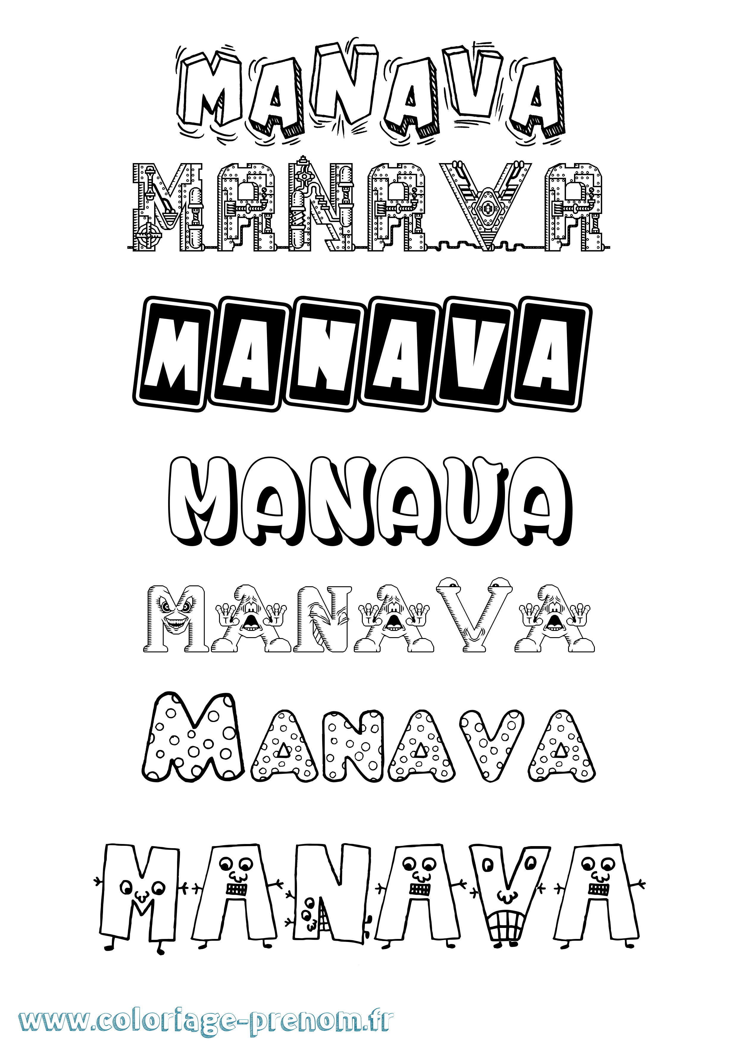 Coloriage Manava Fun Coloriage prénom Manava Fun