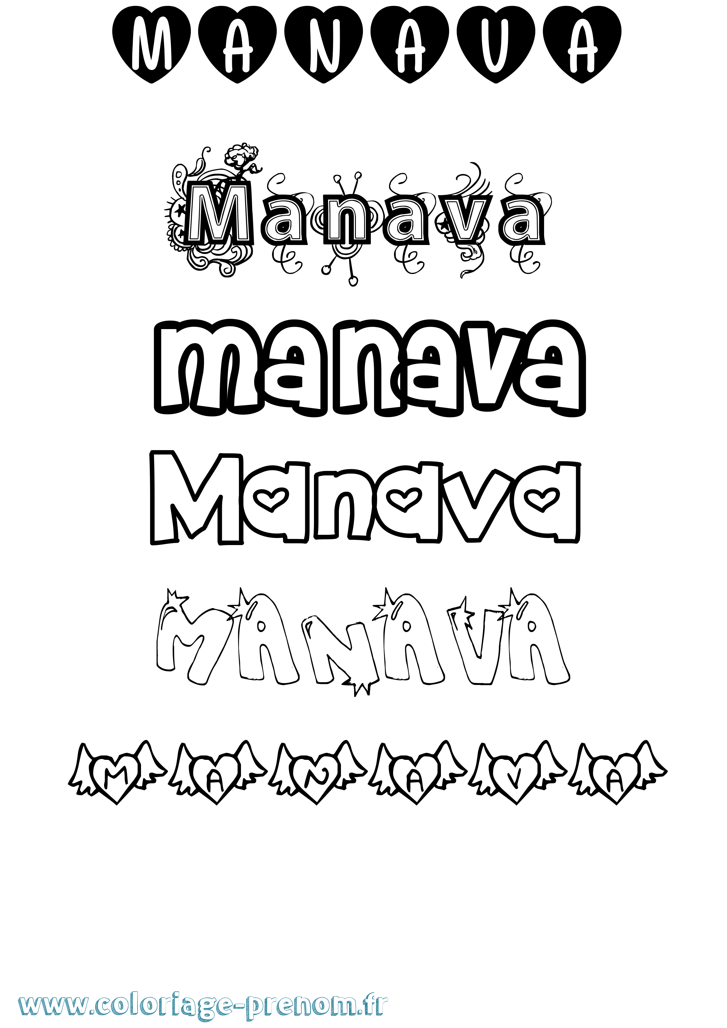 Coloriage Manava Girly Coloriage prénom Manava Girly
