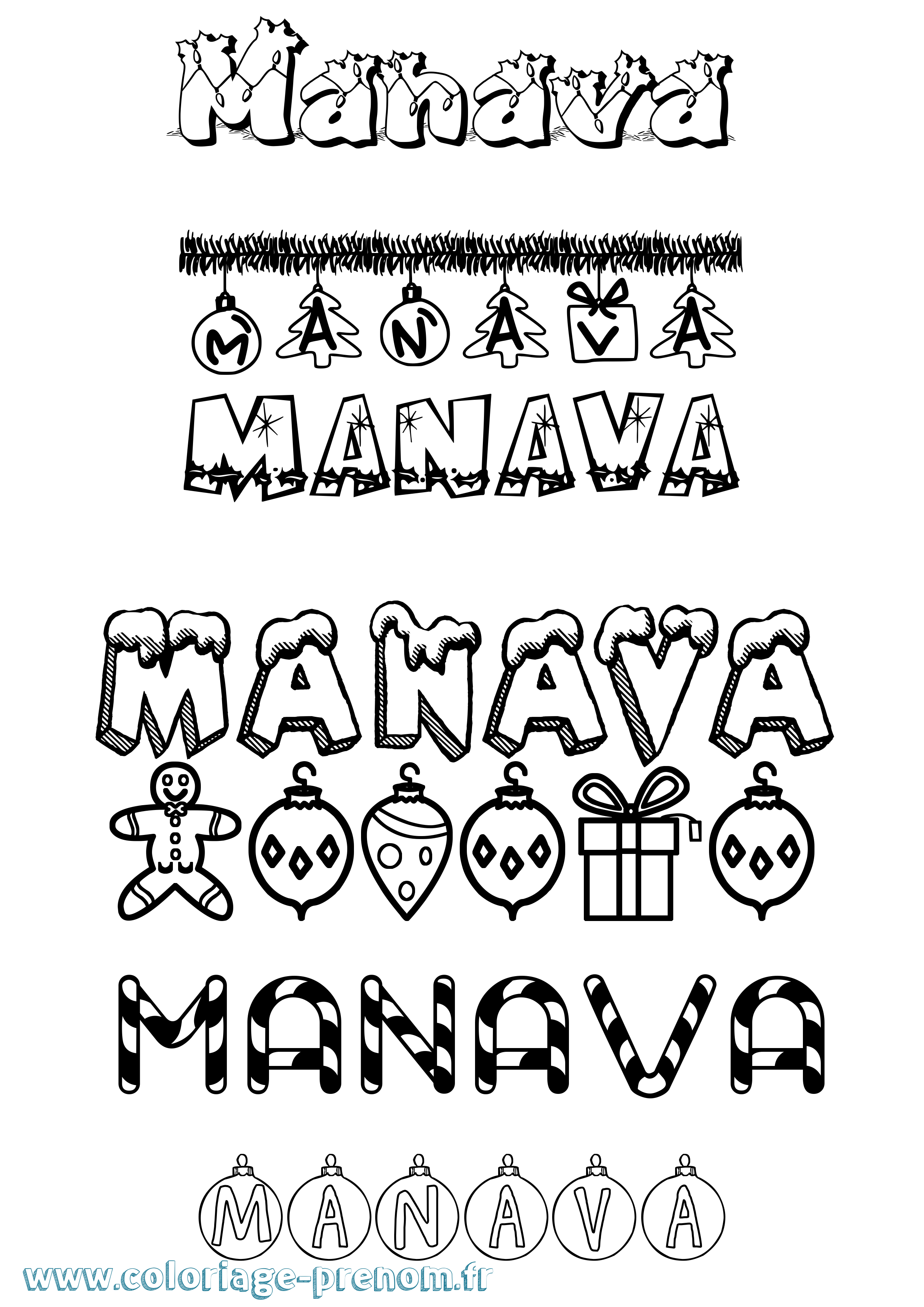 Coloriage Manava Noël Coloriage prénom Manava Noël