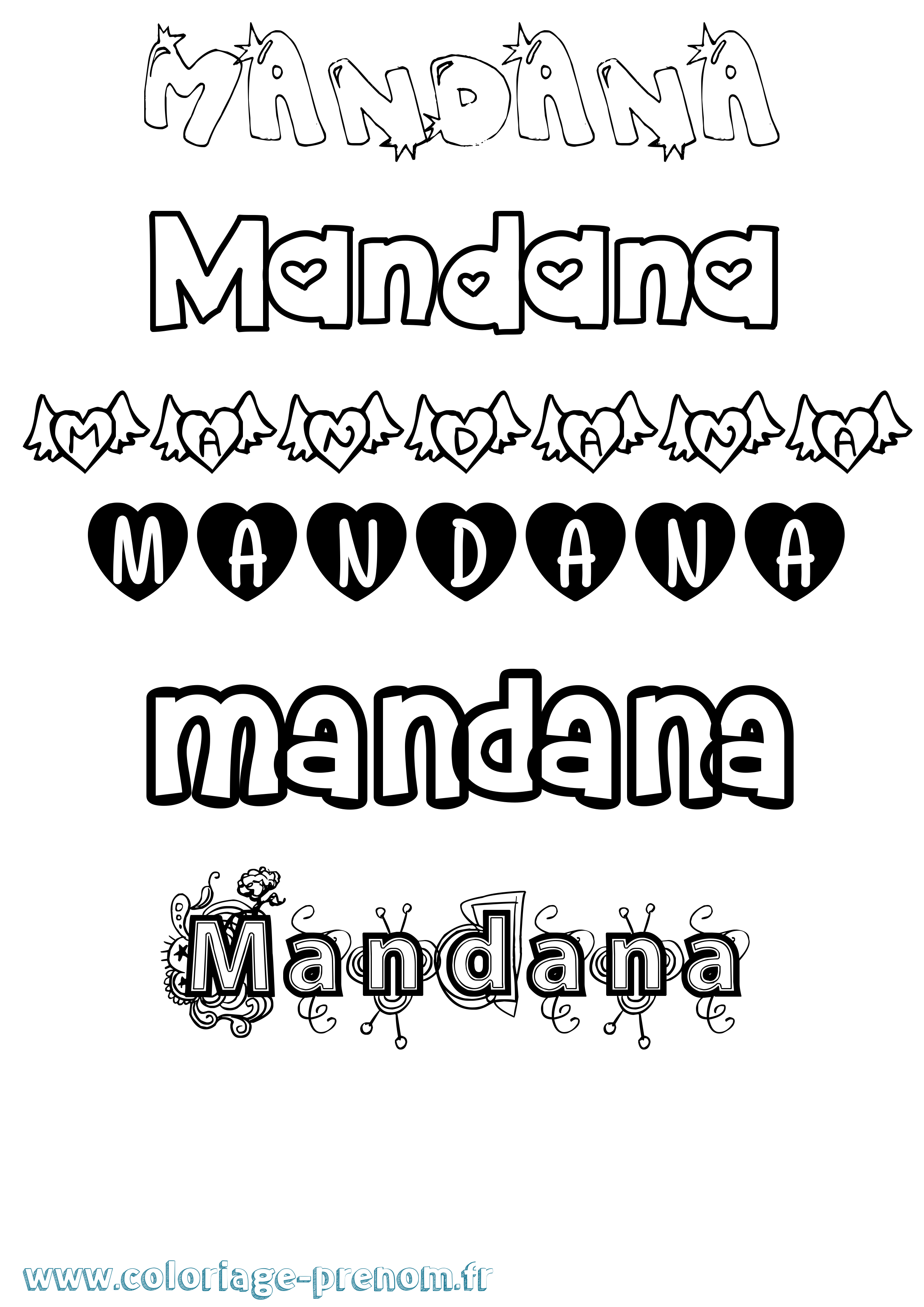 Coloriage Mandana Girly Coloriage prénom Mandana Girly