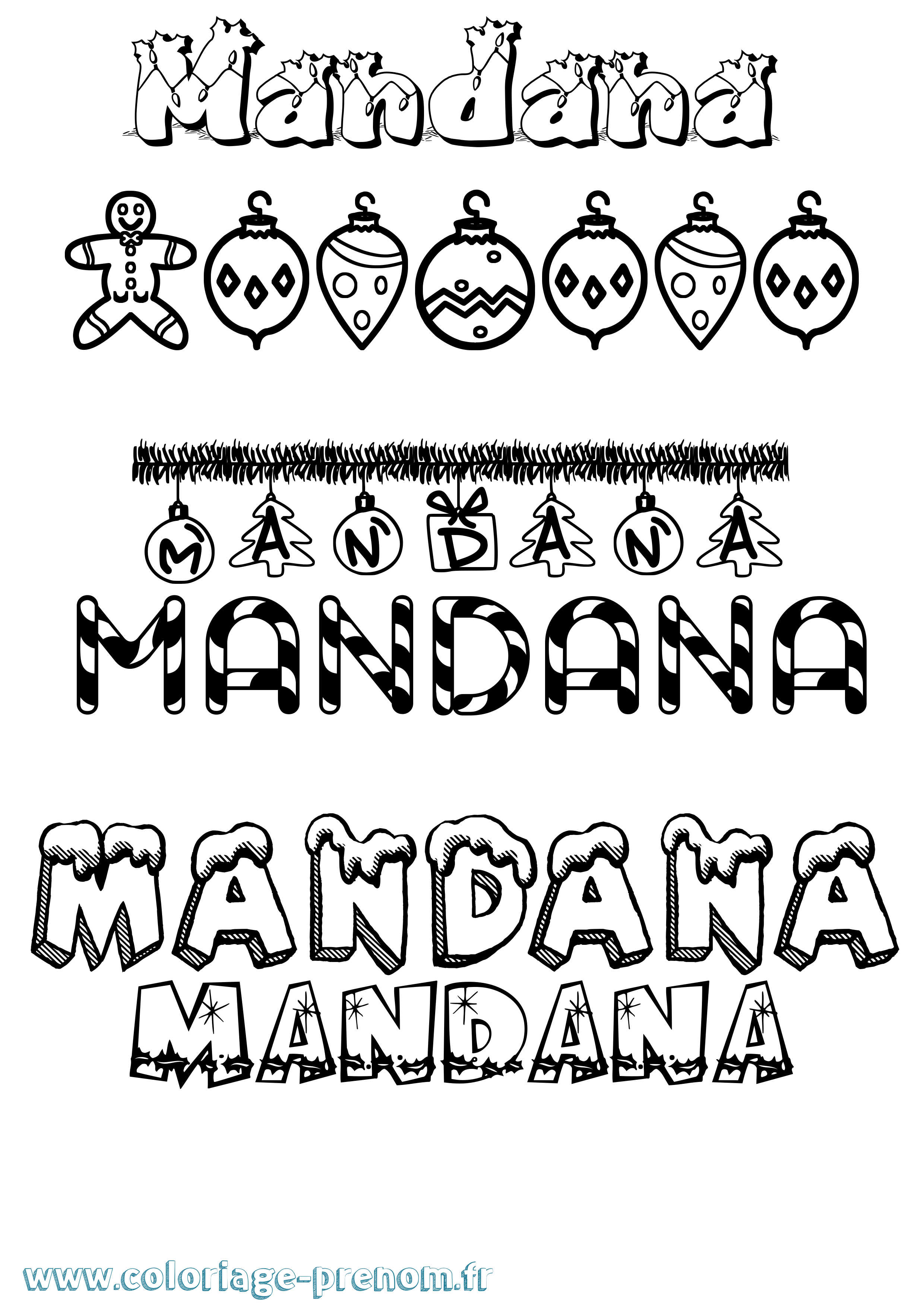 Coloriage Mandana Noël Coloriage prénom Mandana Noël