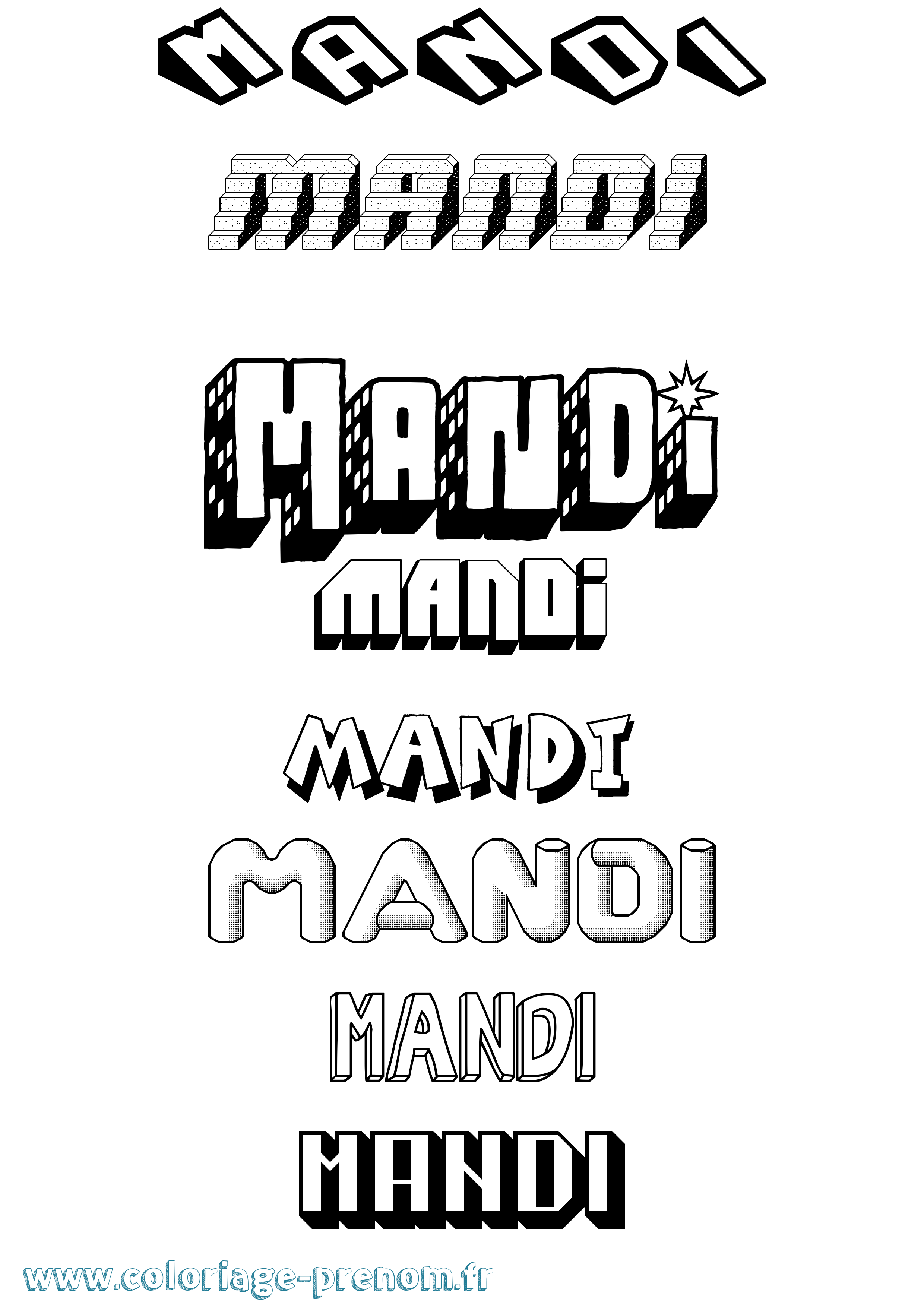 Coloriage Mandi Effet 3D Coloriage prénom Mandi Effet 3D