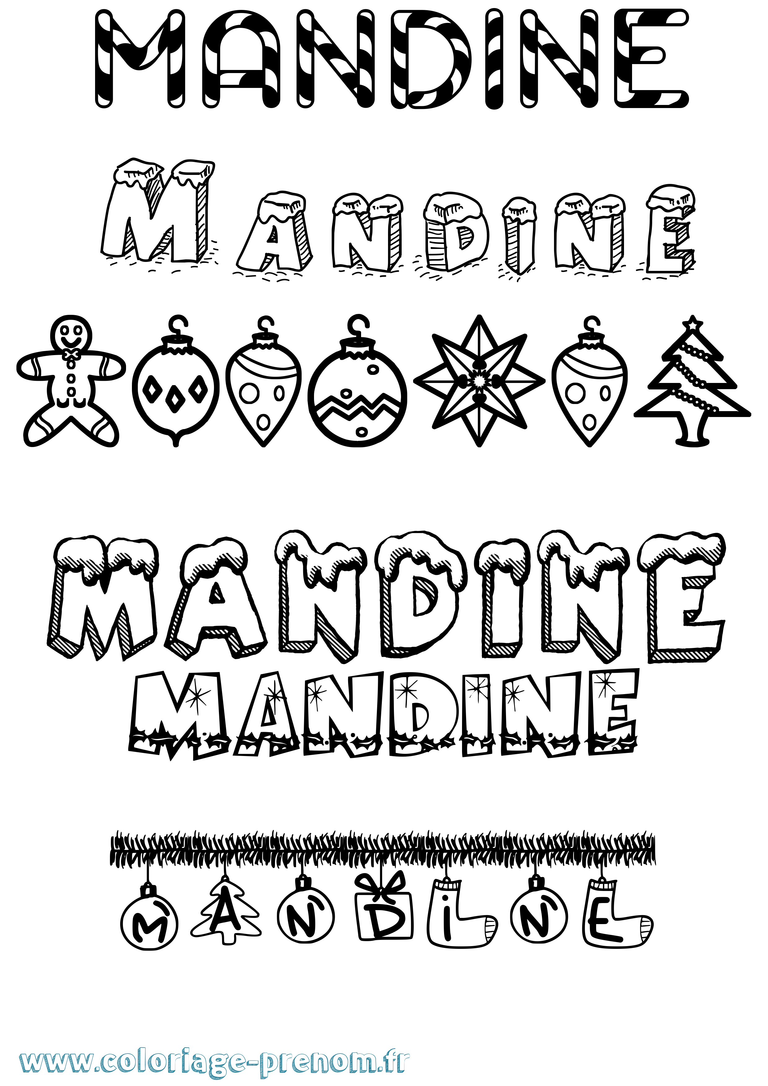 Coloriage Mandine Noël Coloriage prénom Mandine Noël