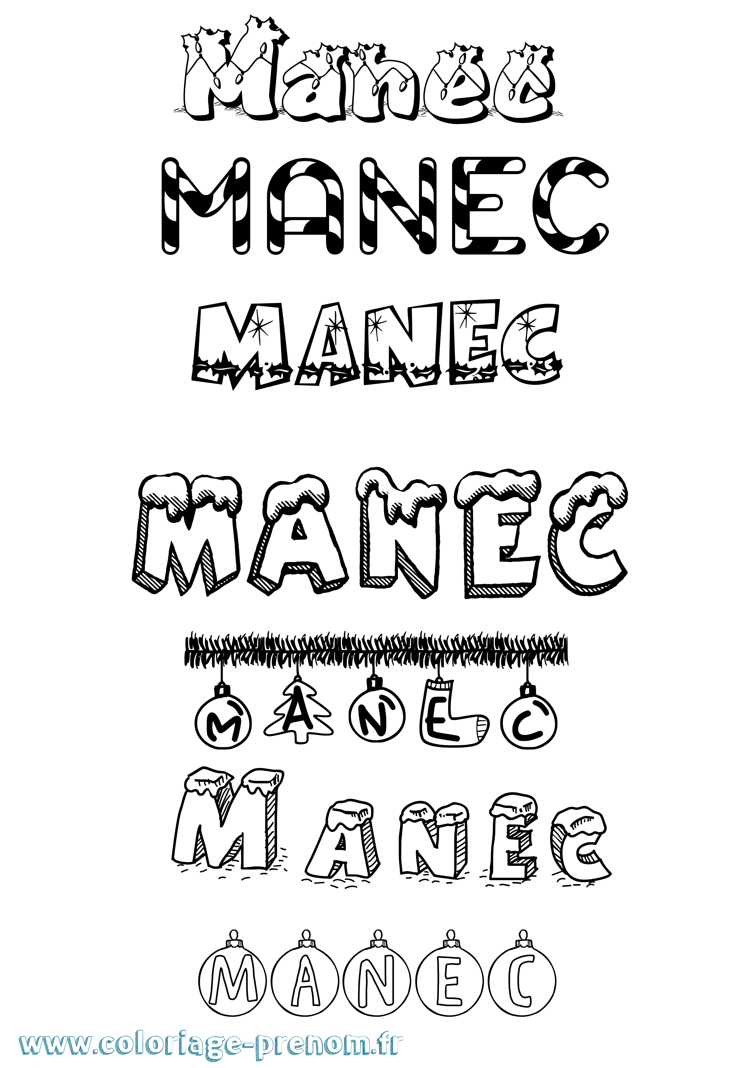 Coloriage Manec Noël Coloriage prénom Manec Noël