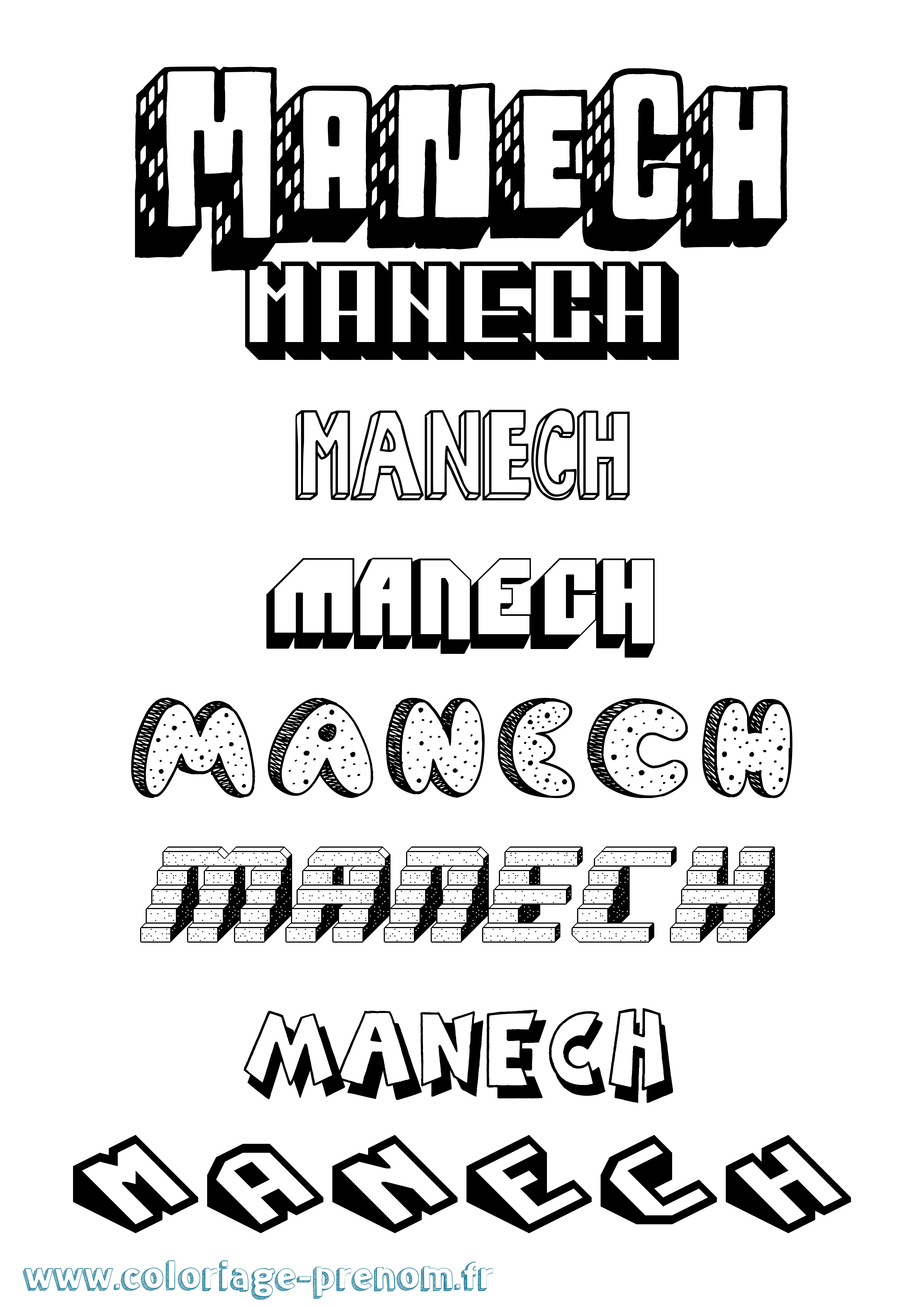 Coloriage Manech Effet 3D Coloriage prénom Manech Effet 3D