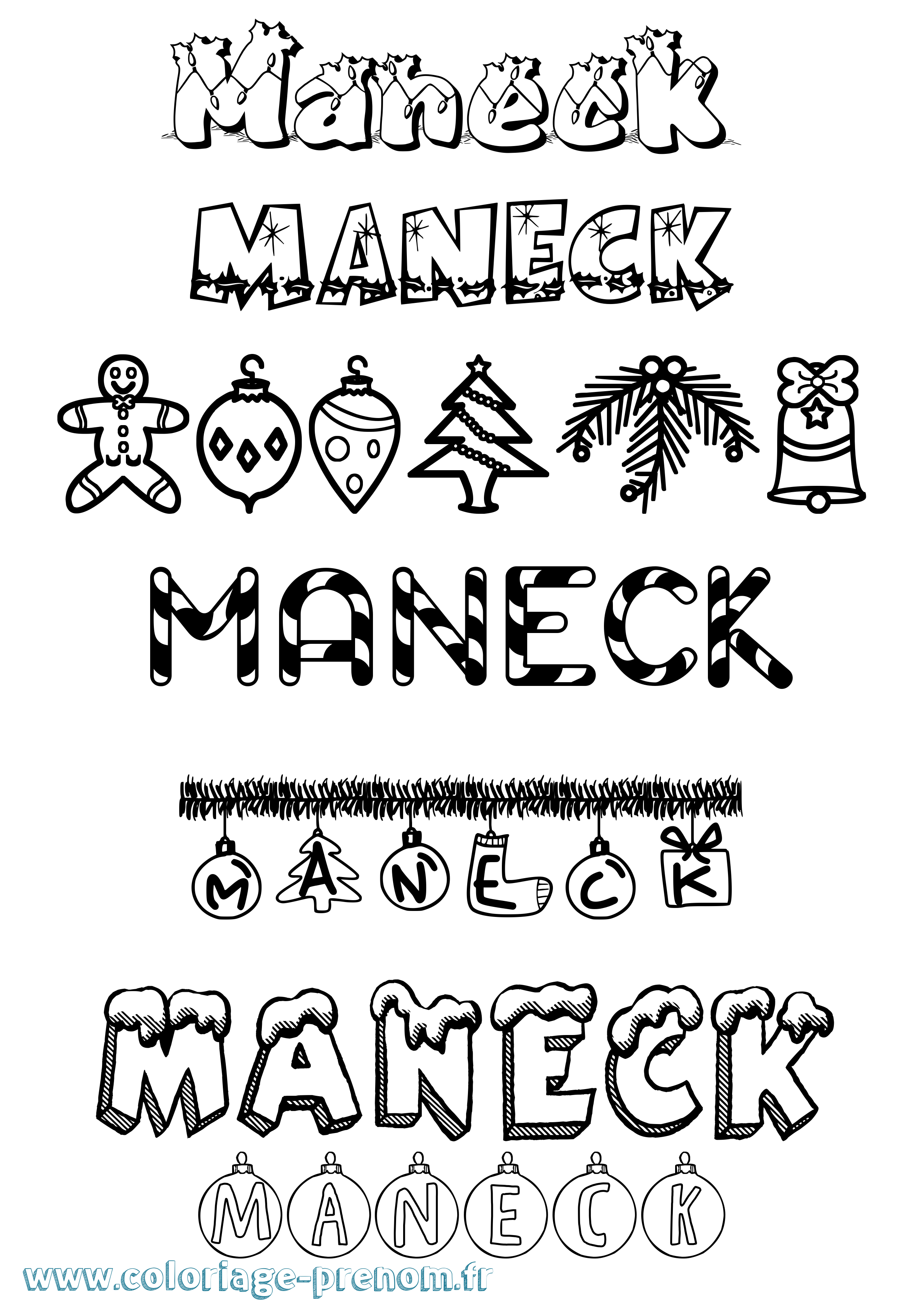 Coloriage Maneck Noël Coloriage prénom Maneck Noël