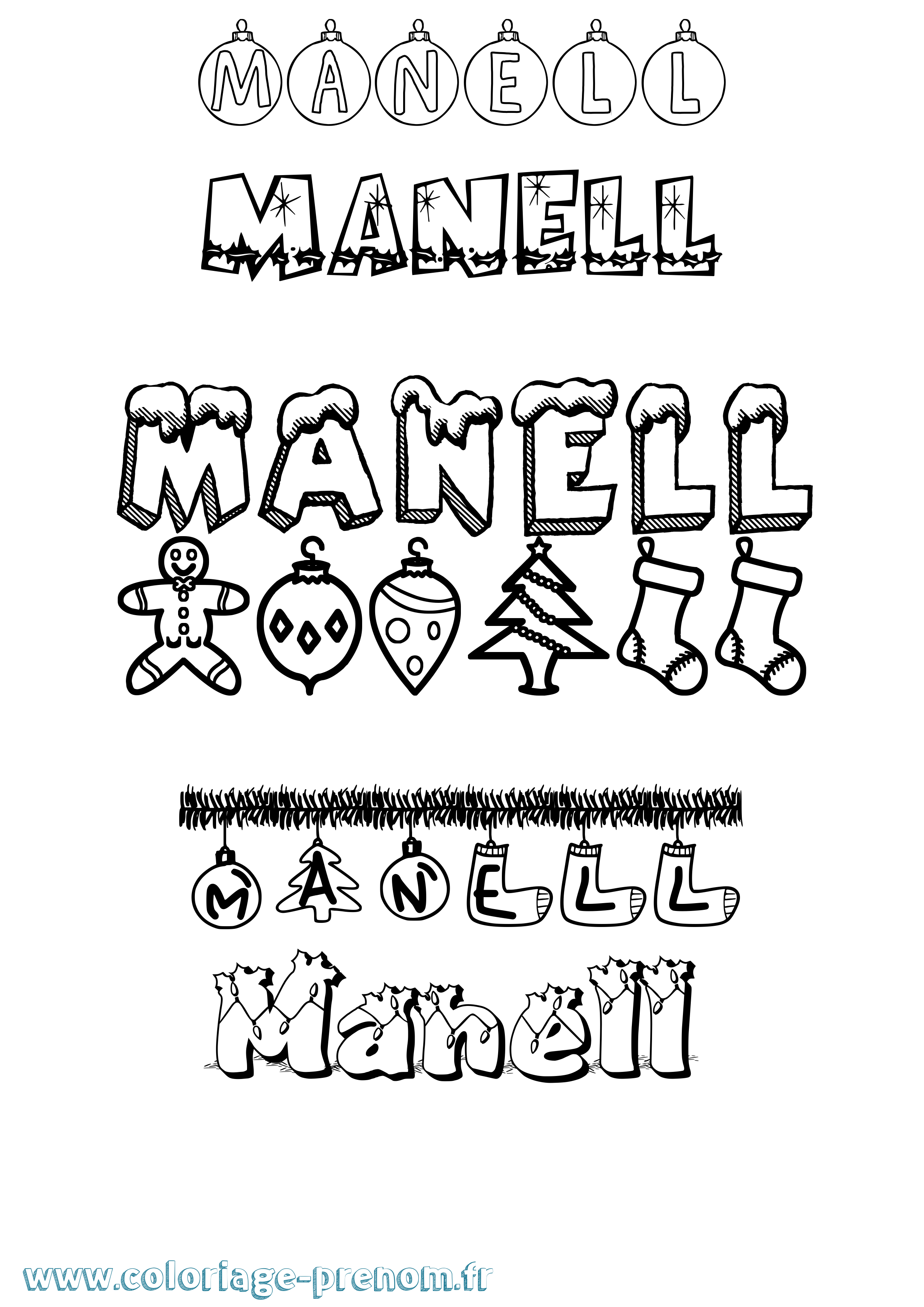Coloriage Manell Noël Coloriage prénom Manell Noël