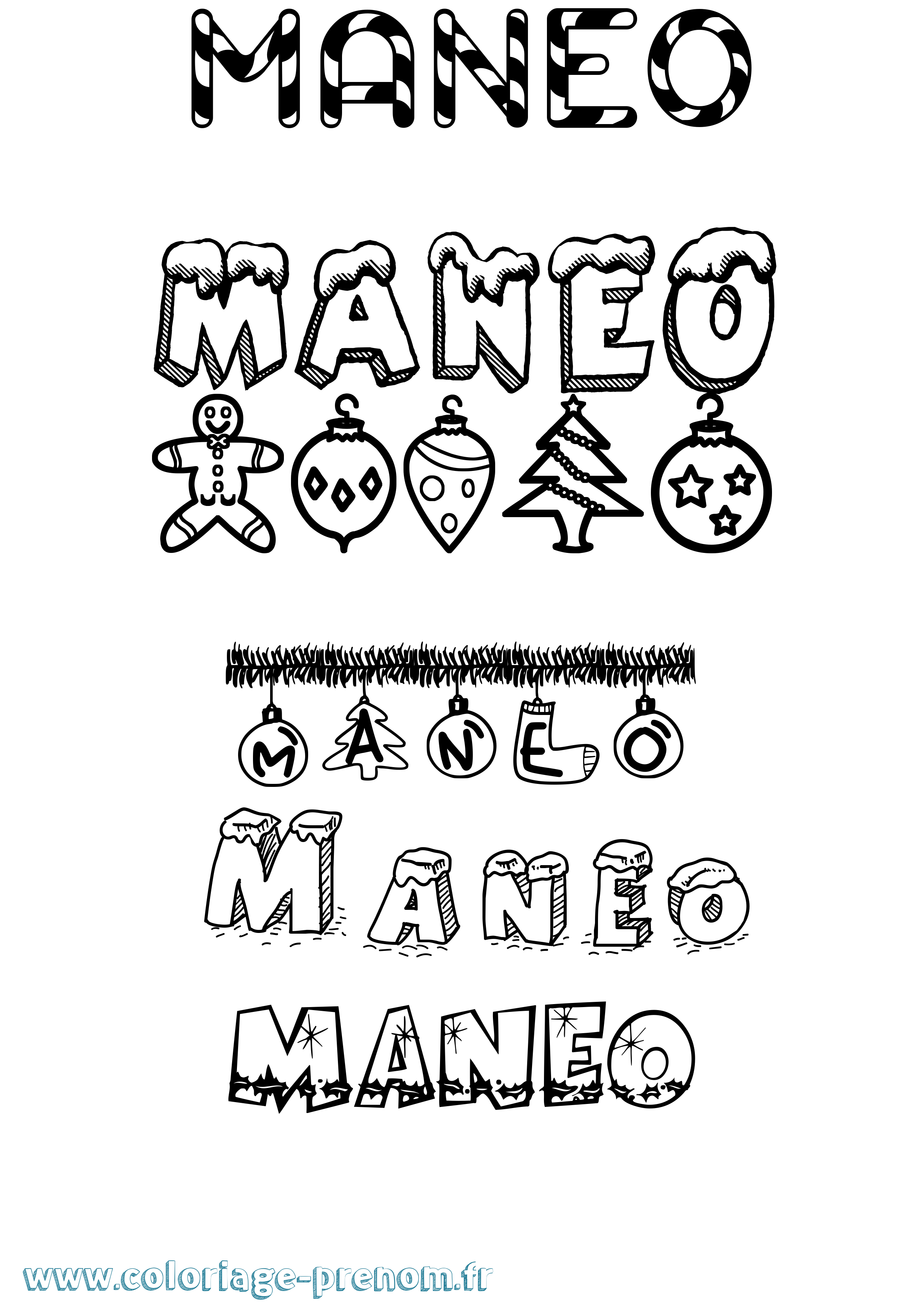 Coloriage Maneo Noël Coloriage prénom Maneo Noël