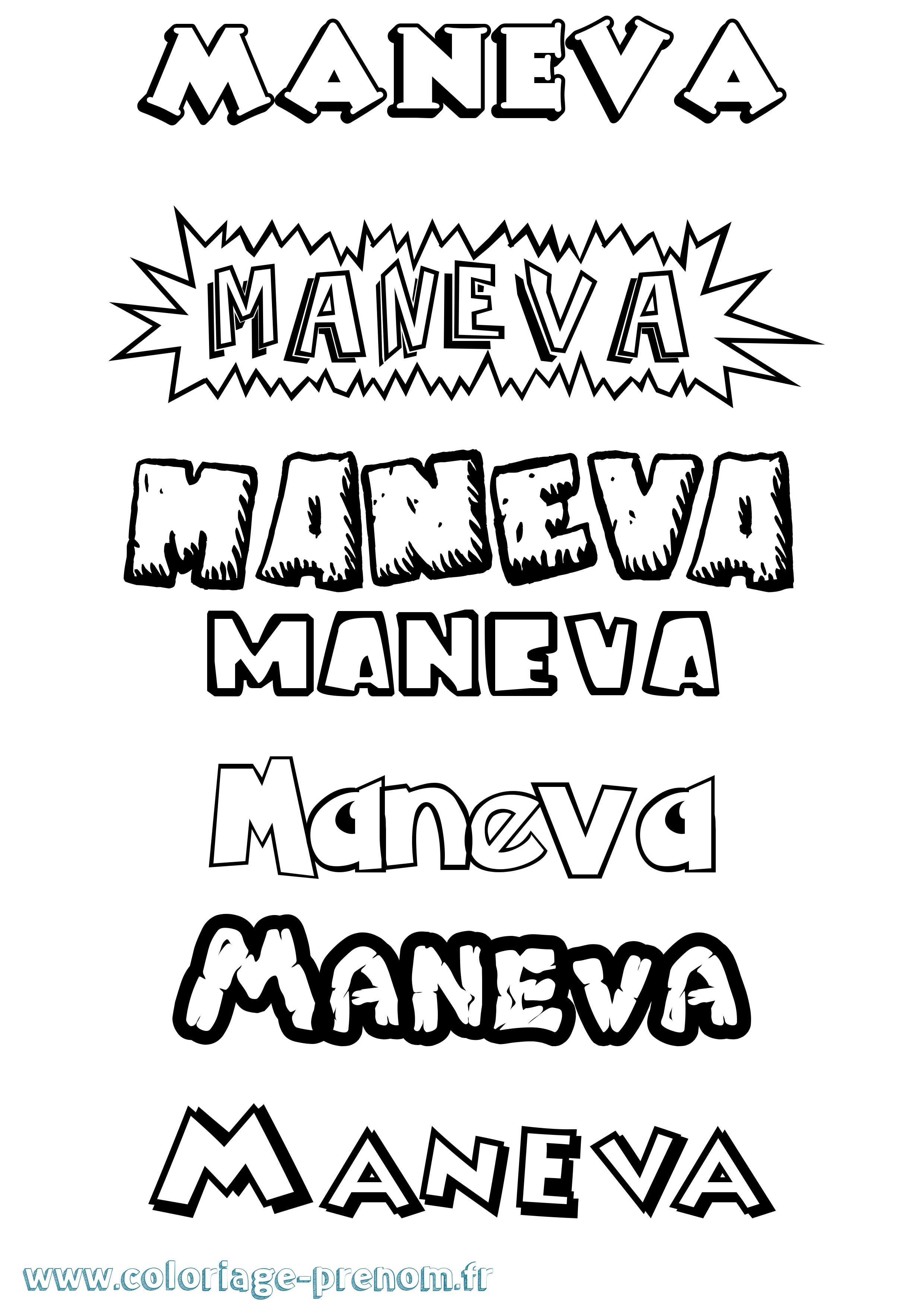 Coloriage Maneva Dessin Animé Coloriage prénom Maneva Dessin Animé
