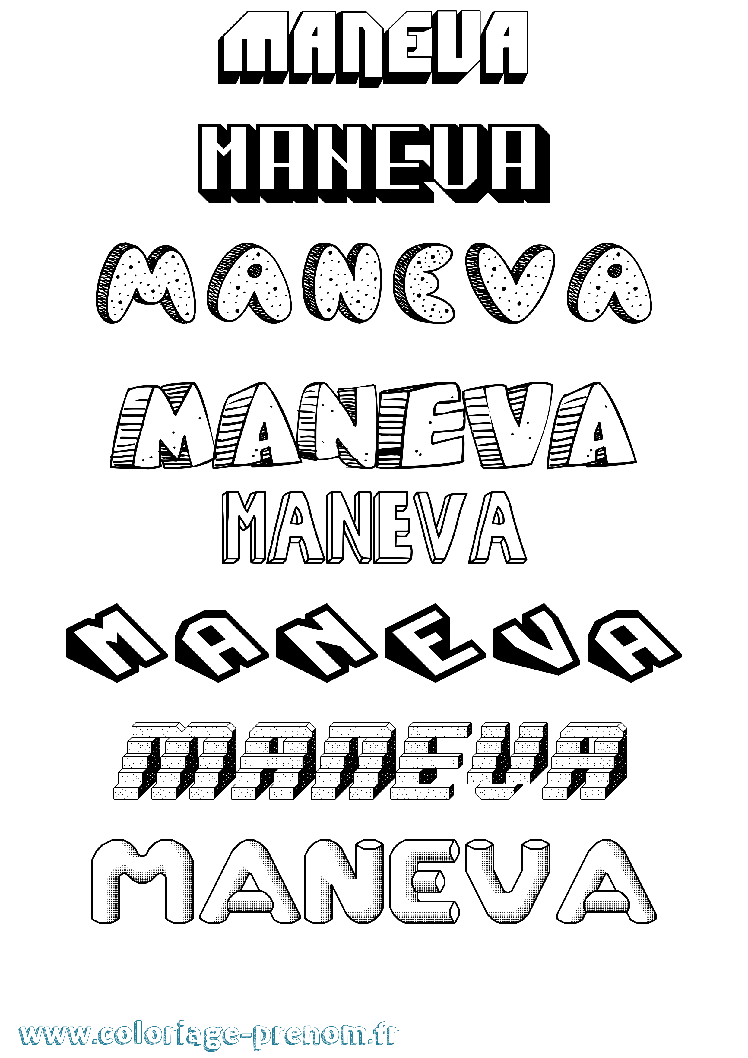 Coloriage Maneva Effet 3D Coloriage prénom Maneva Effet 3D