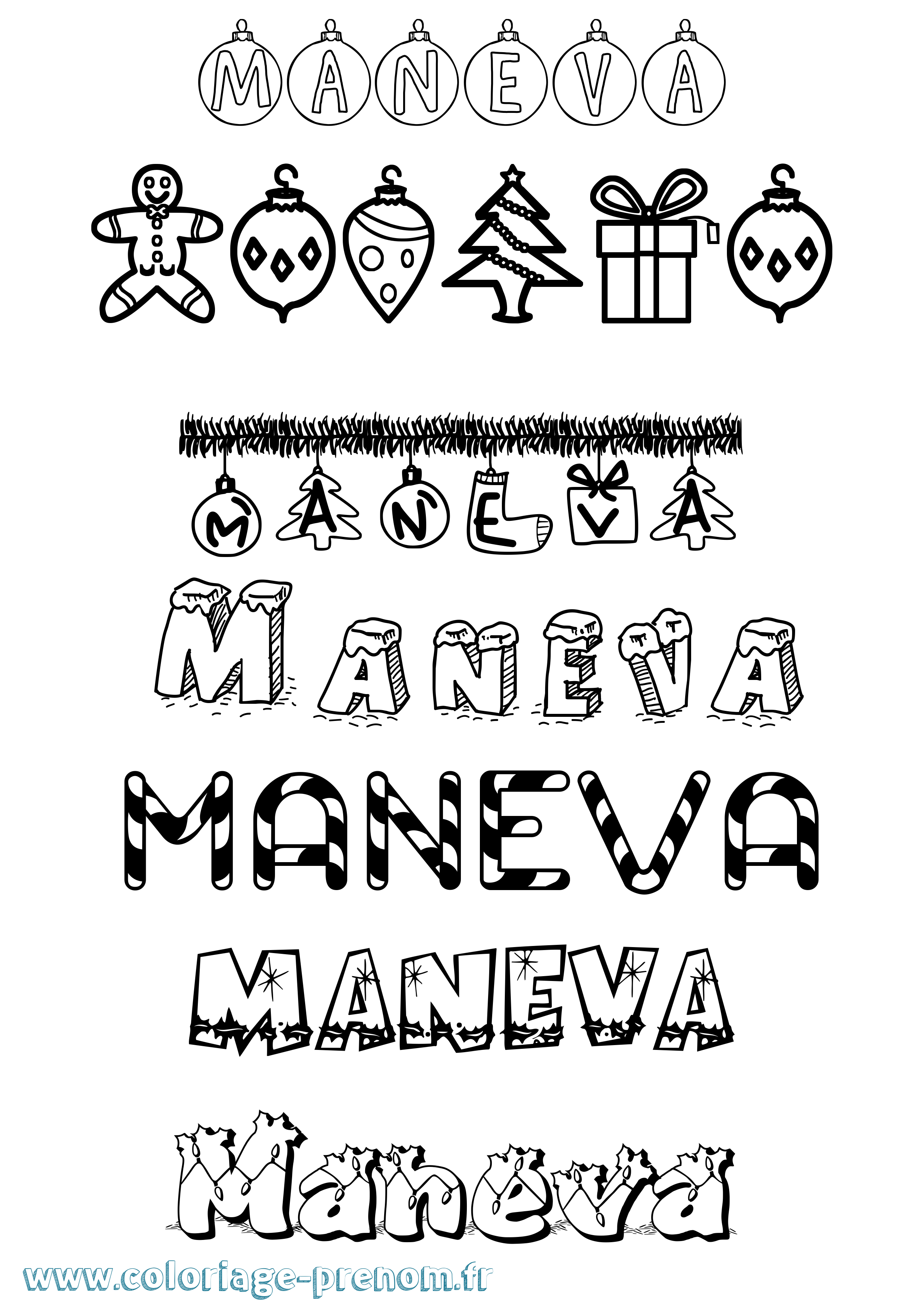 Coloriage Maneva Noël Coloriage prénom Maneva Noël