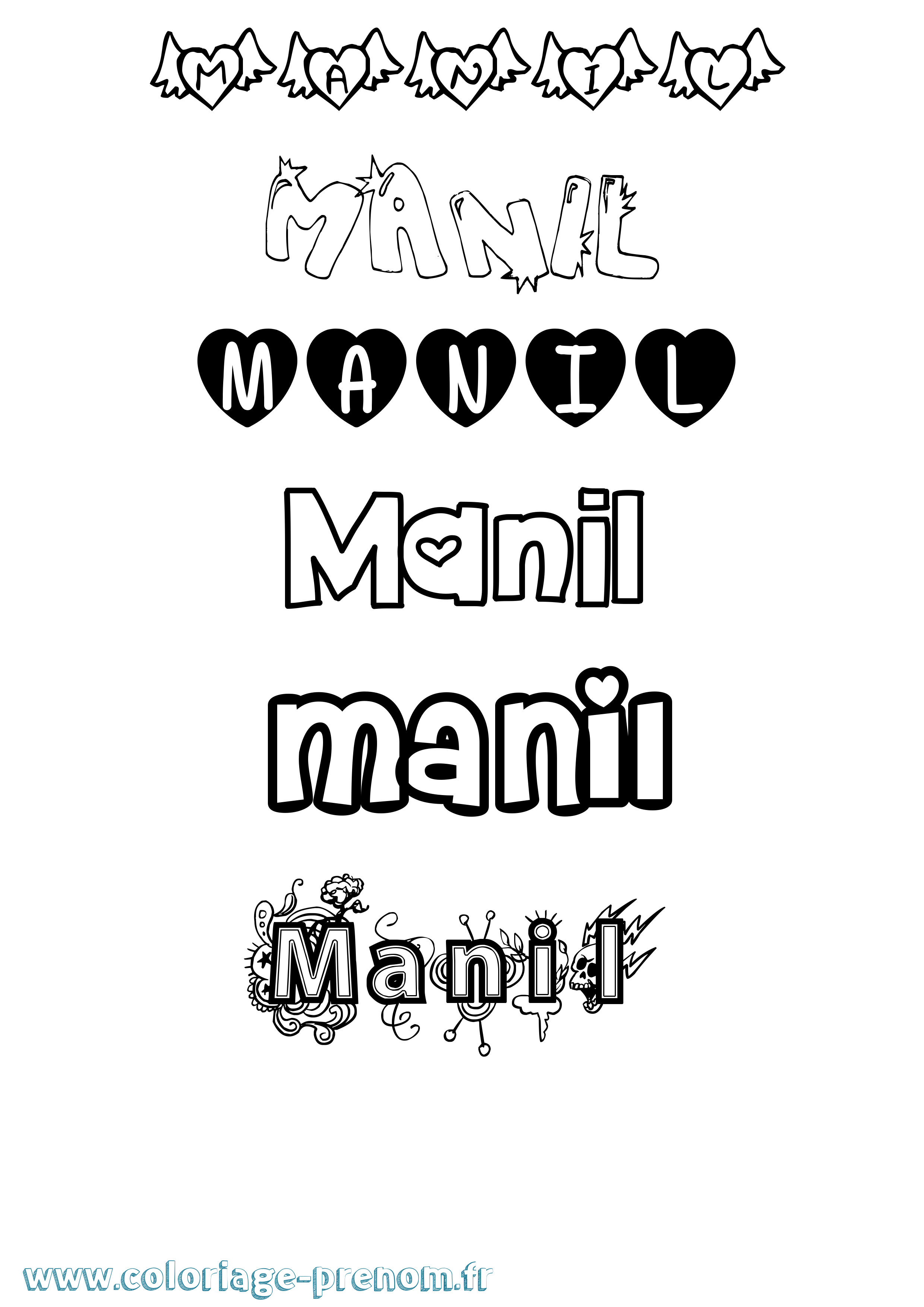 Coloriage Manil Girly Coloriage prénom Manil Girly
