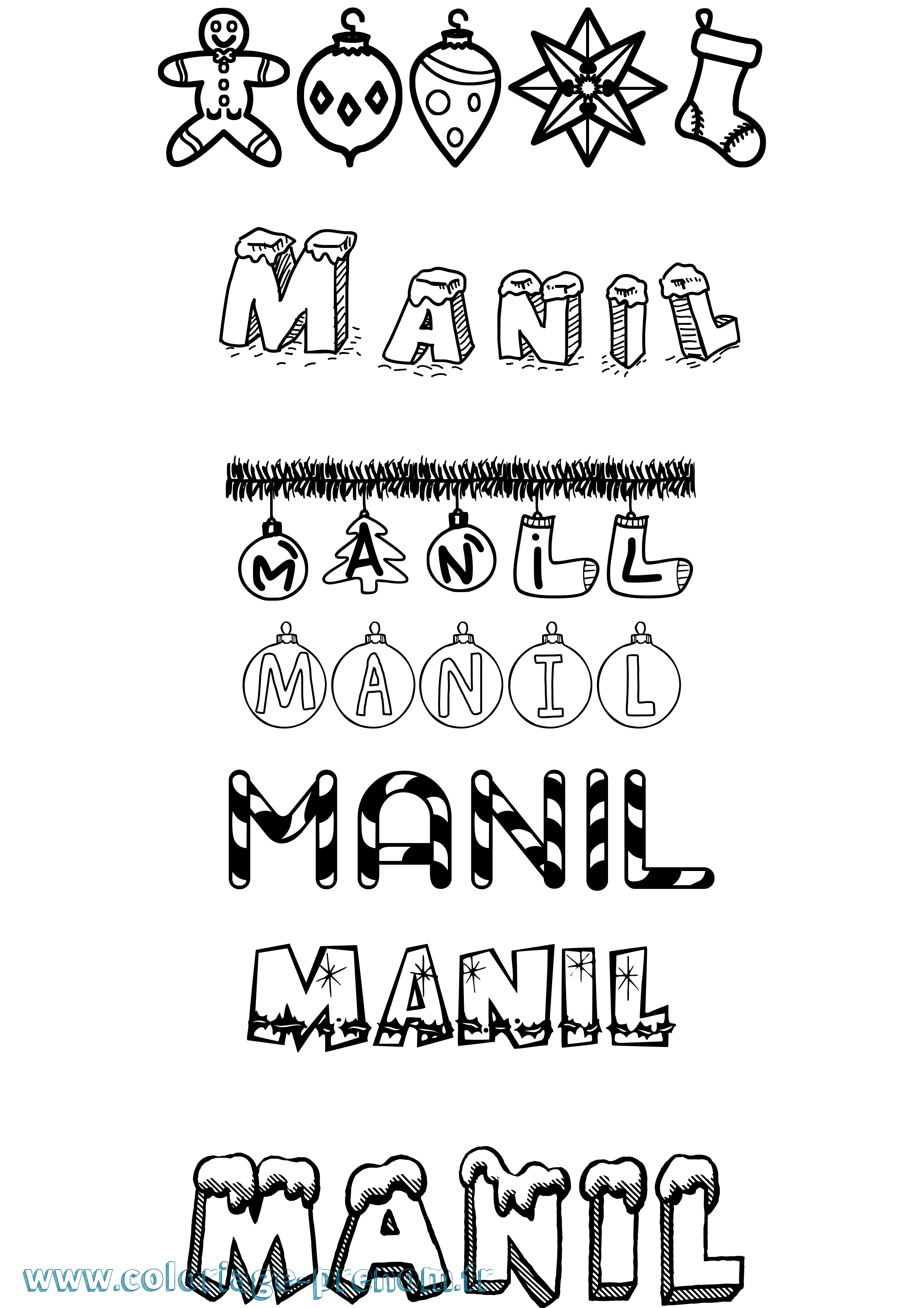 Coloriage Manil Noël Coloriage prénom Manil Noël
