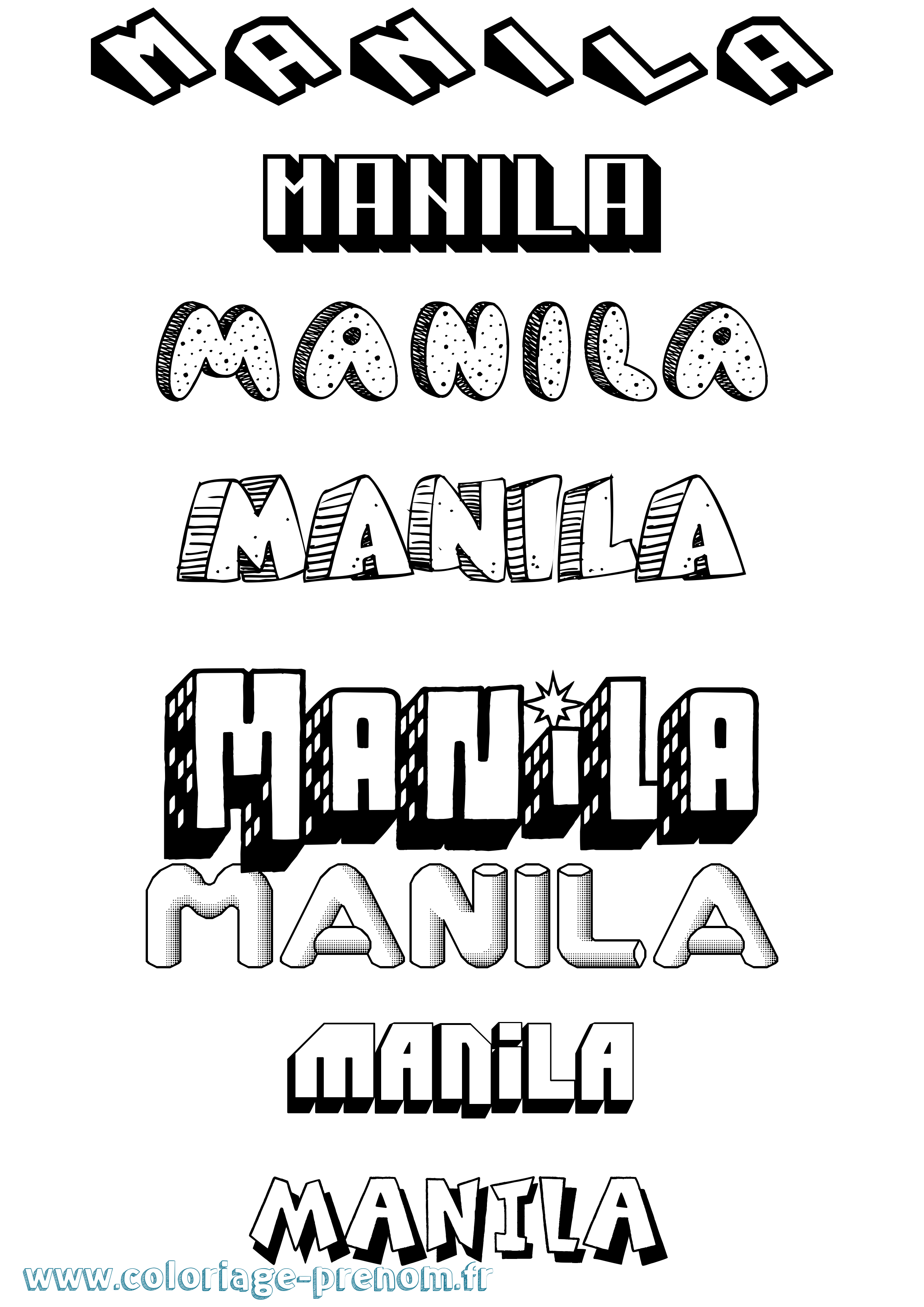 Coloriage Manila Effet 3D Coloriage prénom Manila Effet 3D
