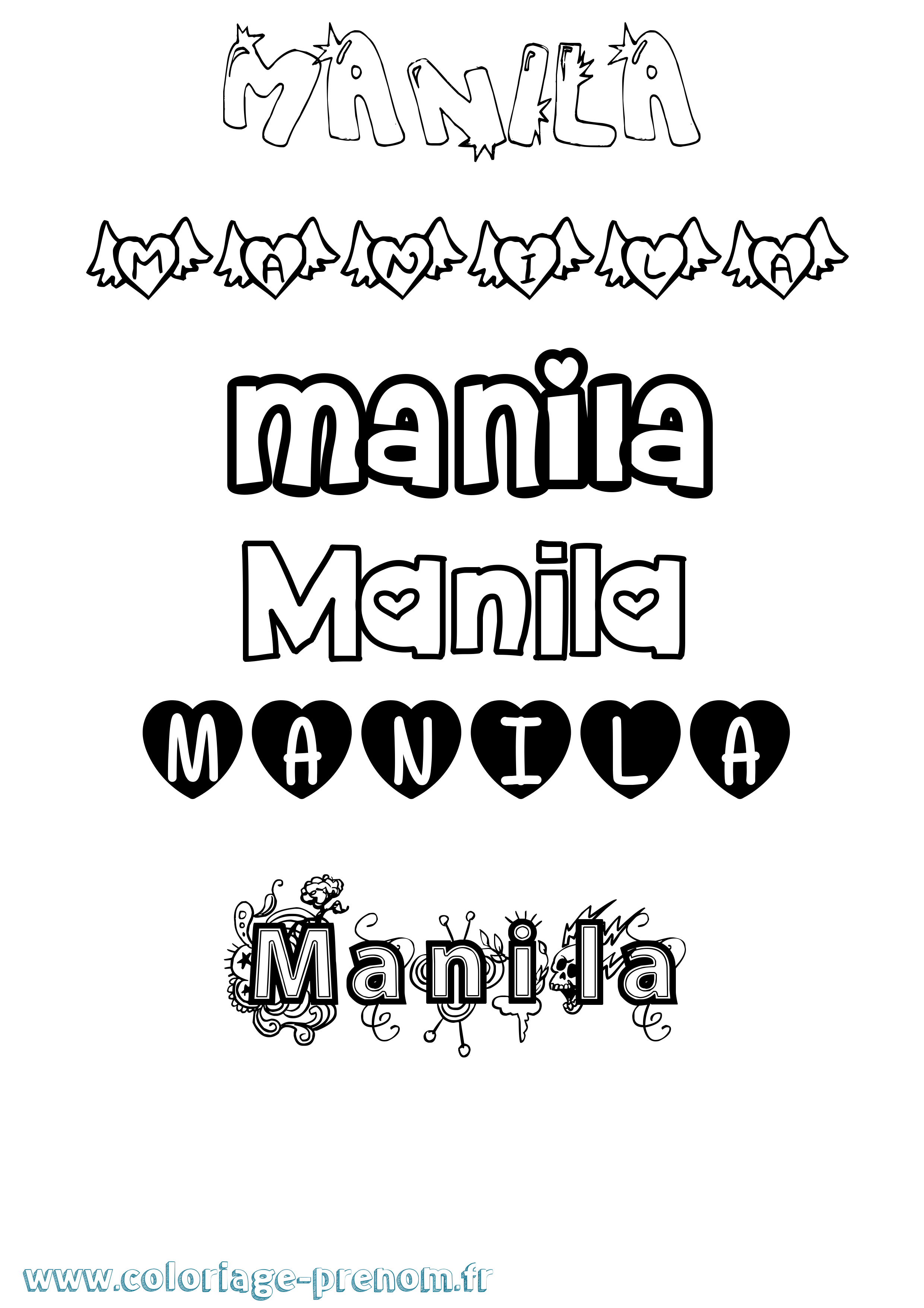 Coloriage Manila Girly Coloriage prénom Manila Girly
