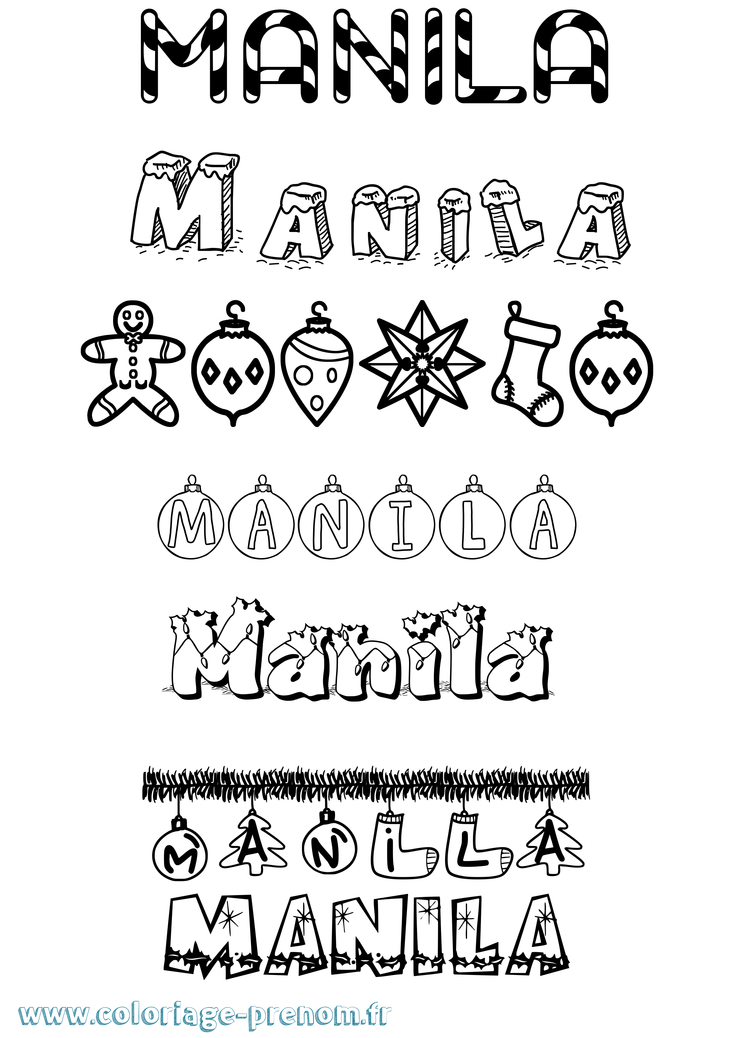 Coloriage Manila Noël Coloriage prénom Manila Noël