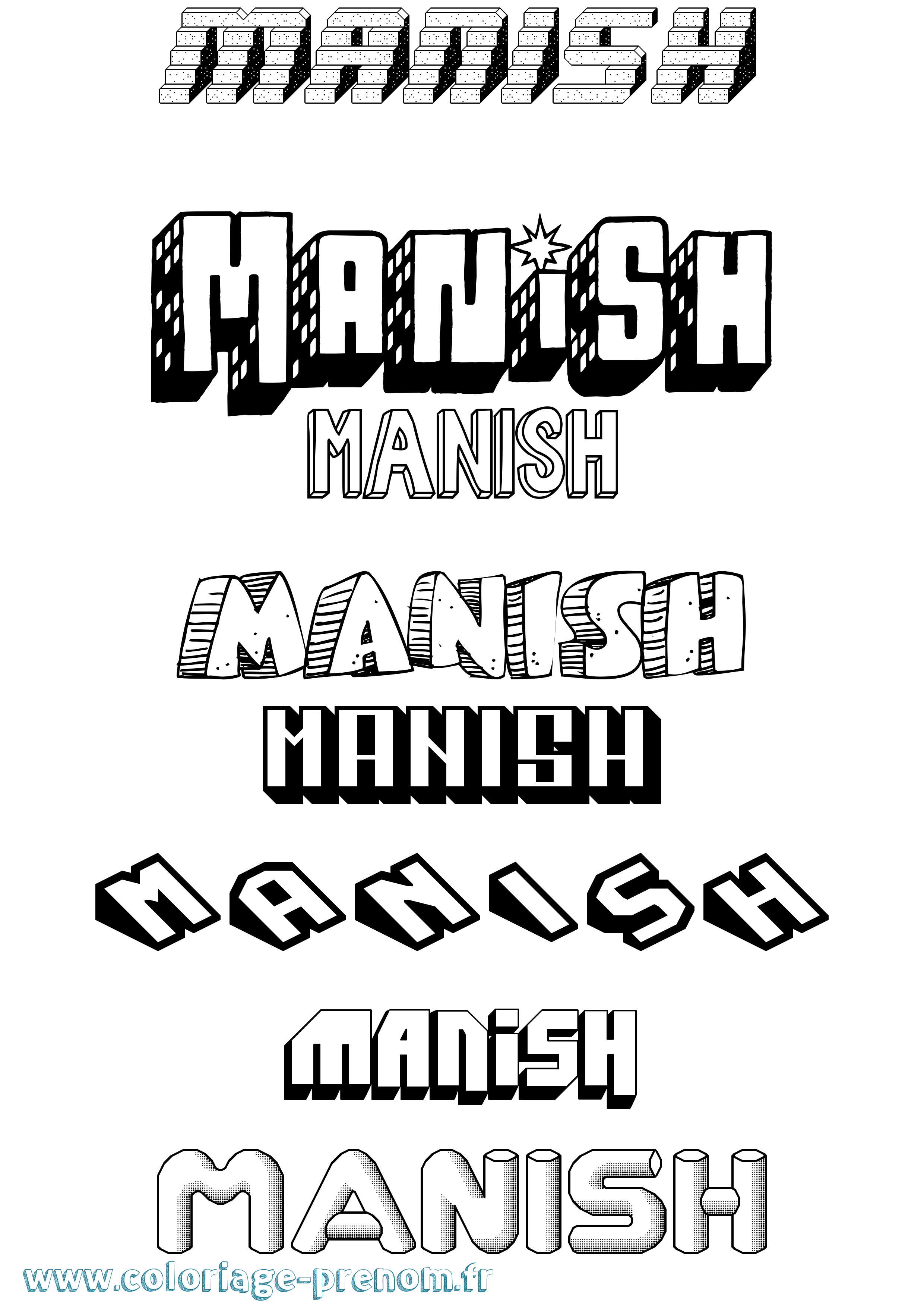 Coloriage Manish Effet 3D Coloriage prénom Manish Effet 3D