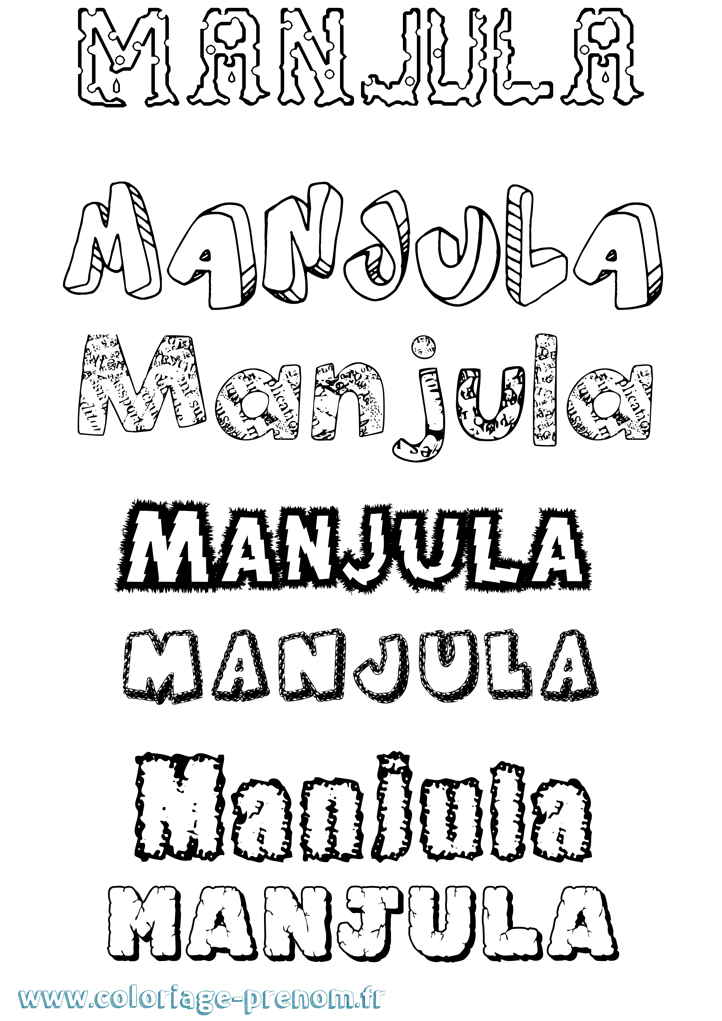 Coloriage Manjula Destructuré Coloriage prénom Manjula Destructuré