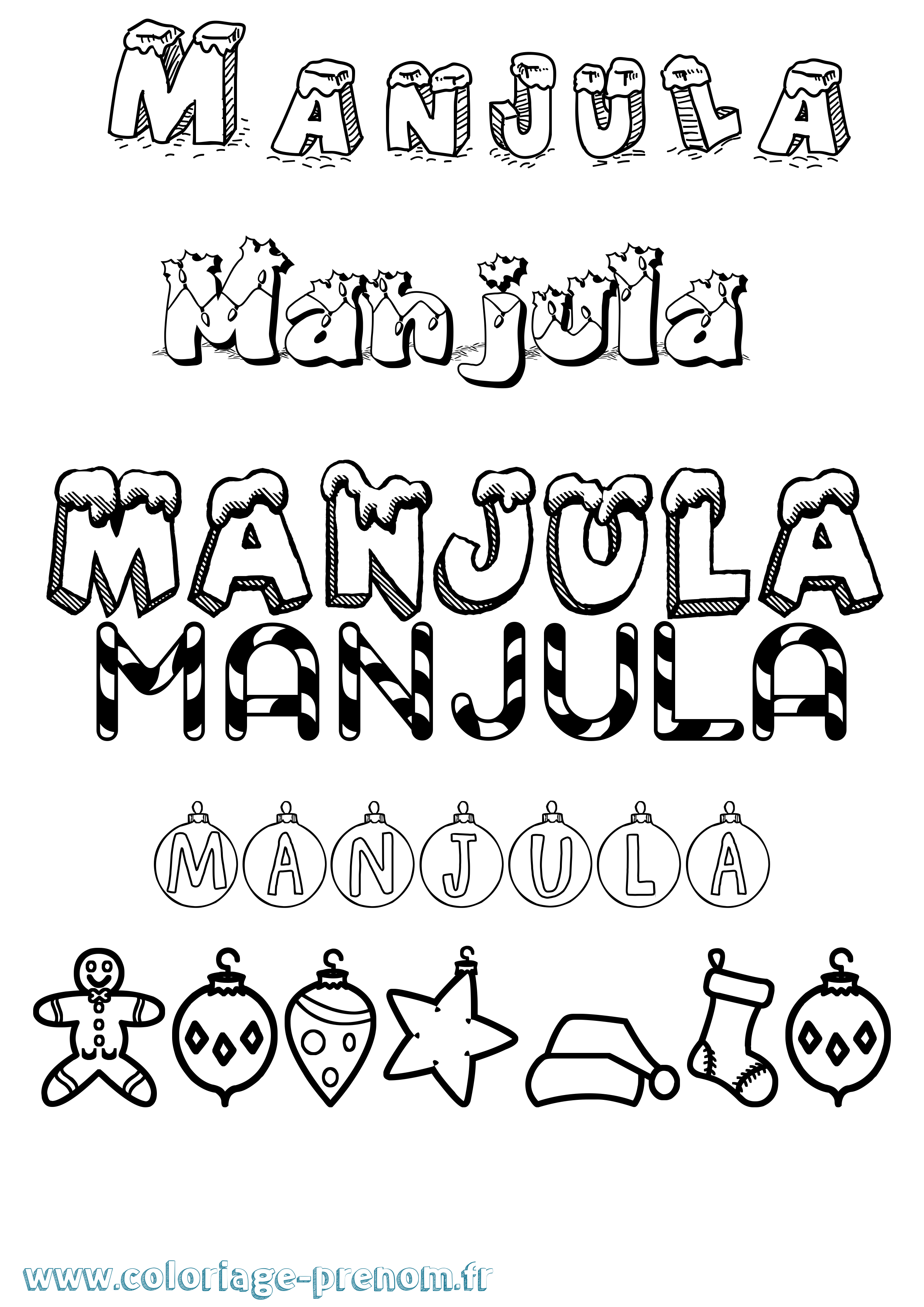 Coloriage Manjula Noël Coloriage prénom Manjula Noël