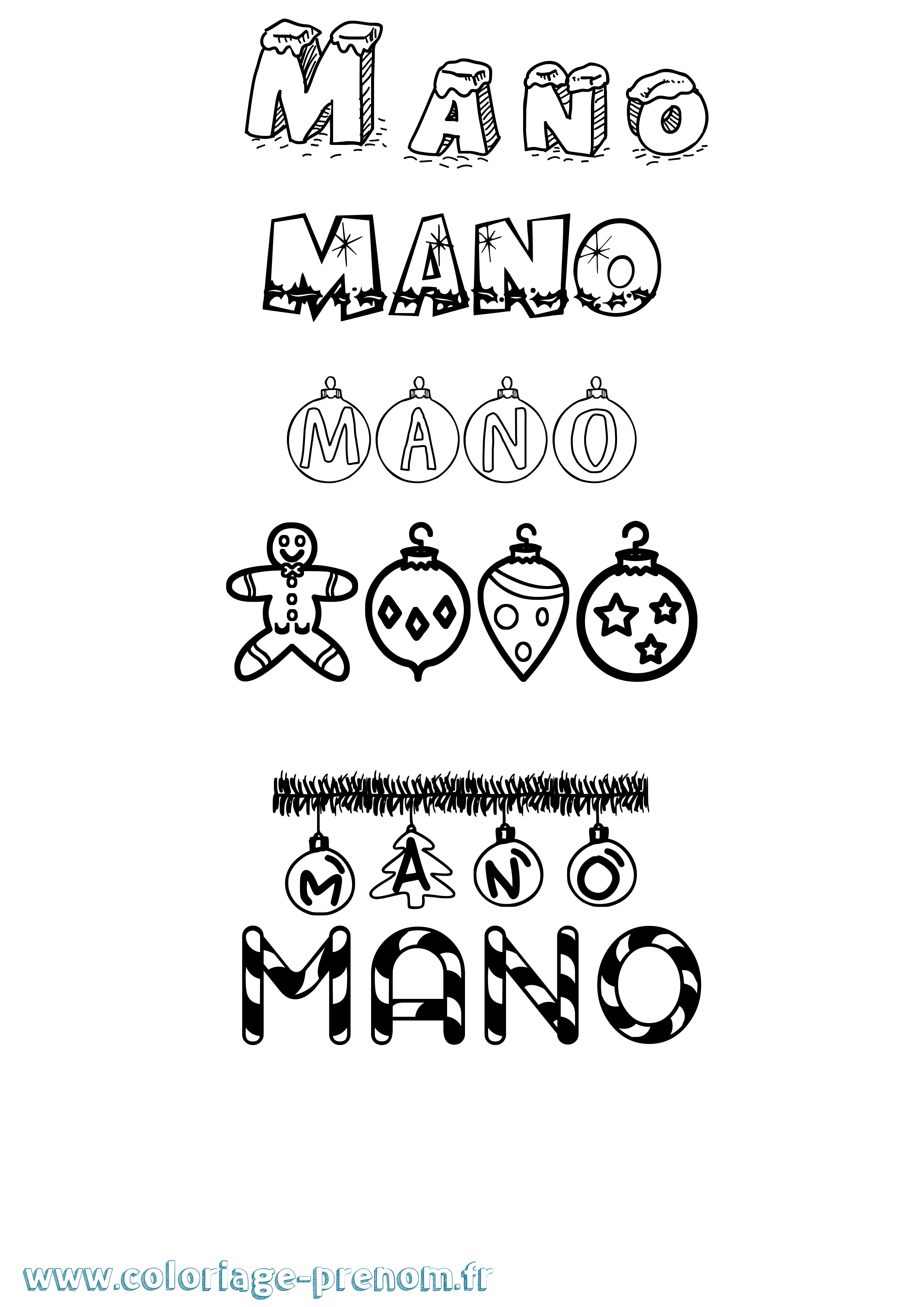 Coloriage Mano Noël Coloriage prénom Mano Noël