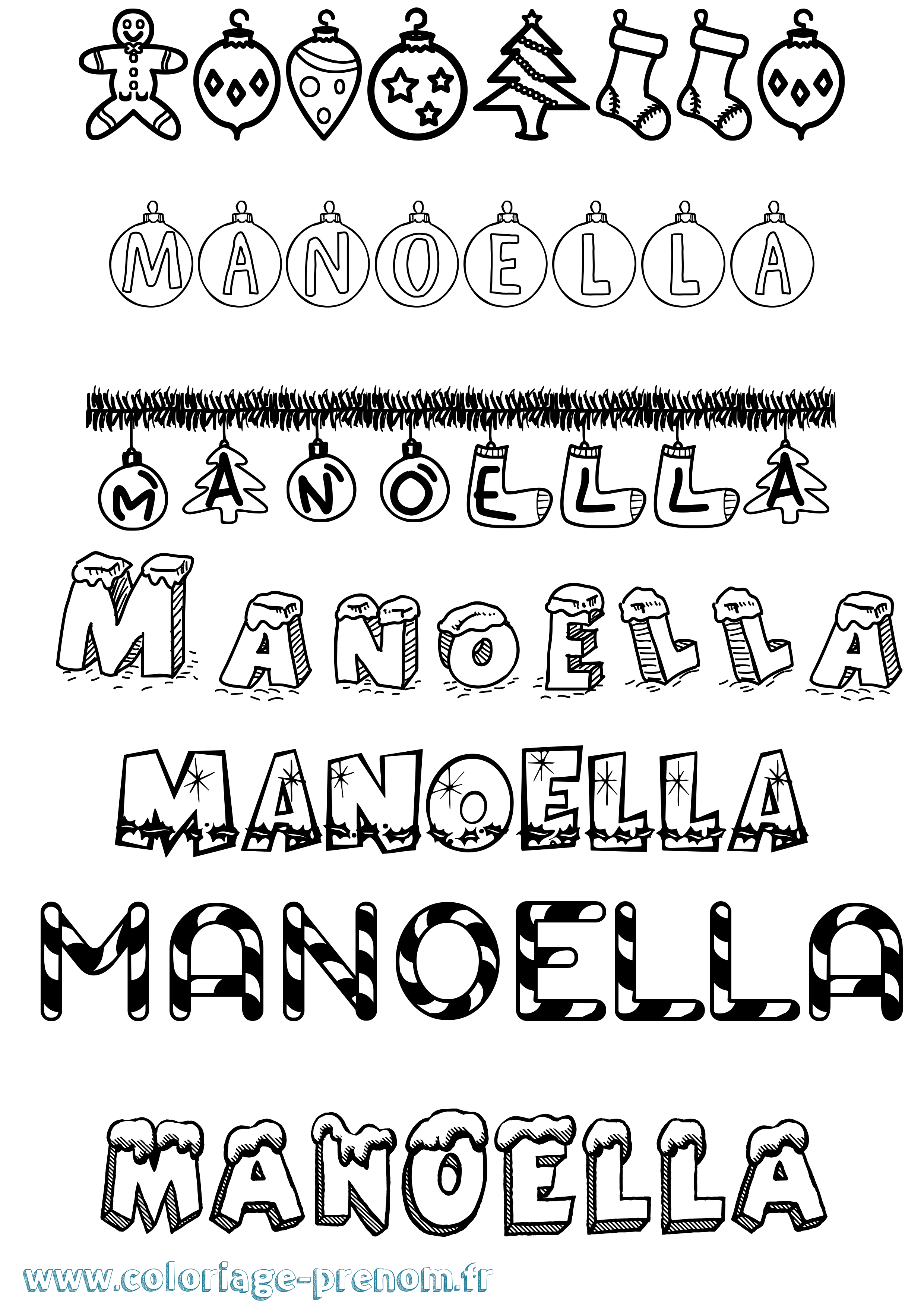 Coloriage Manoella Noël Coloriage prénom Manoella Noël