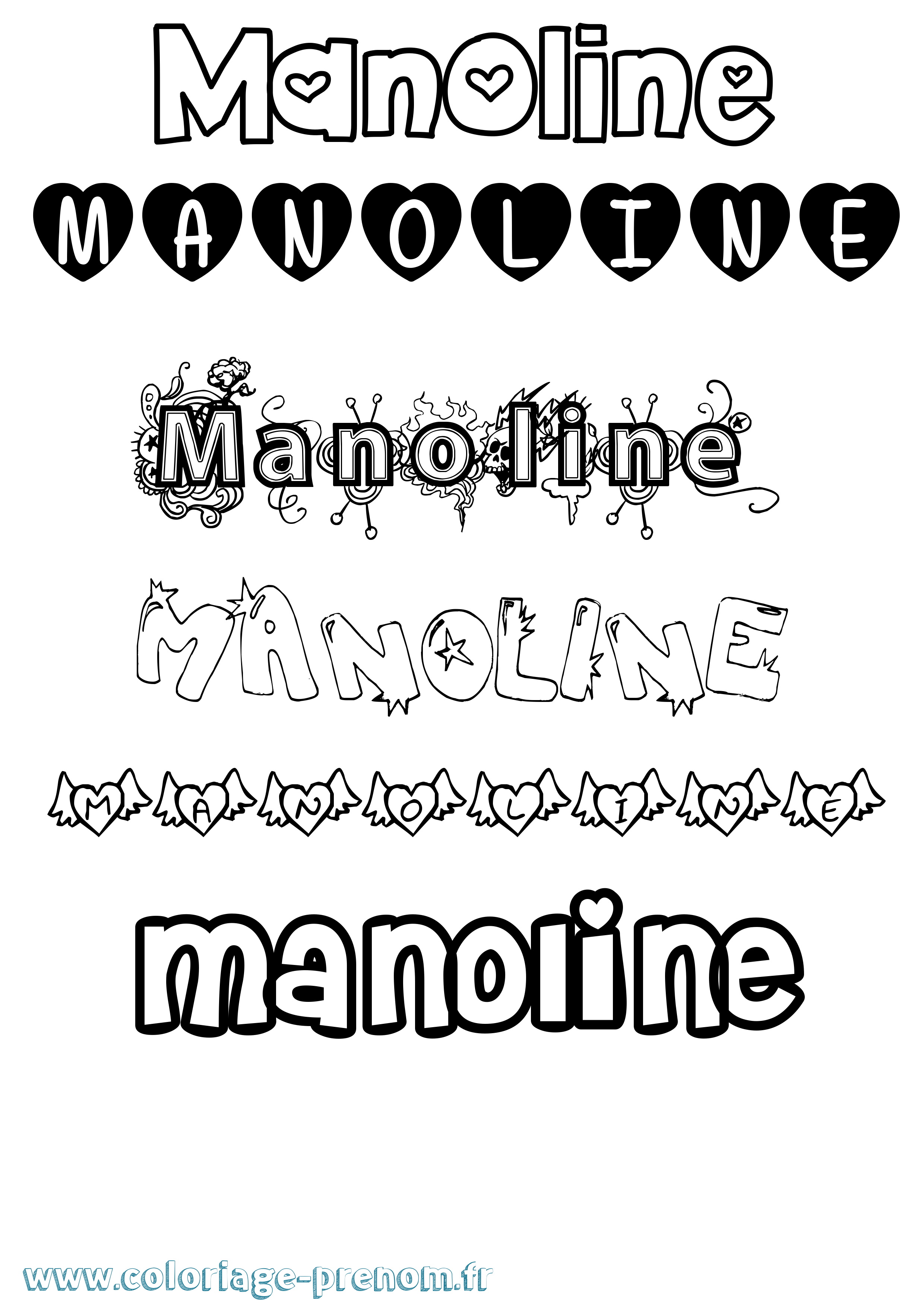 Coloriage Manoline Girly Coloriage prénom Manoline Girly