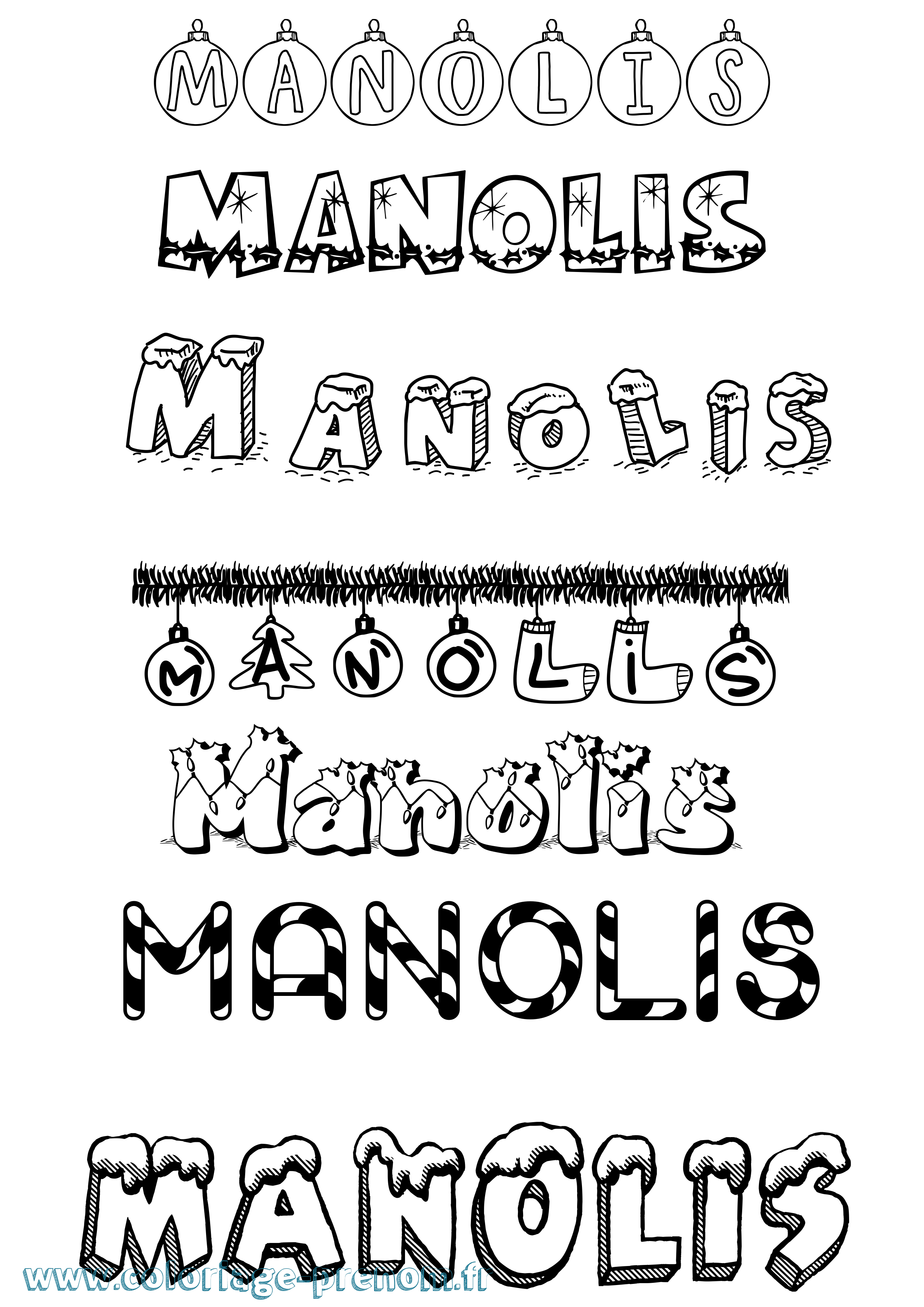 Coloriage Manolis Noël Coloriage prénom Manolis Noël