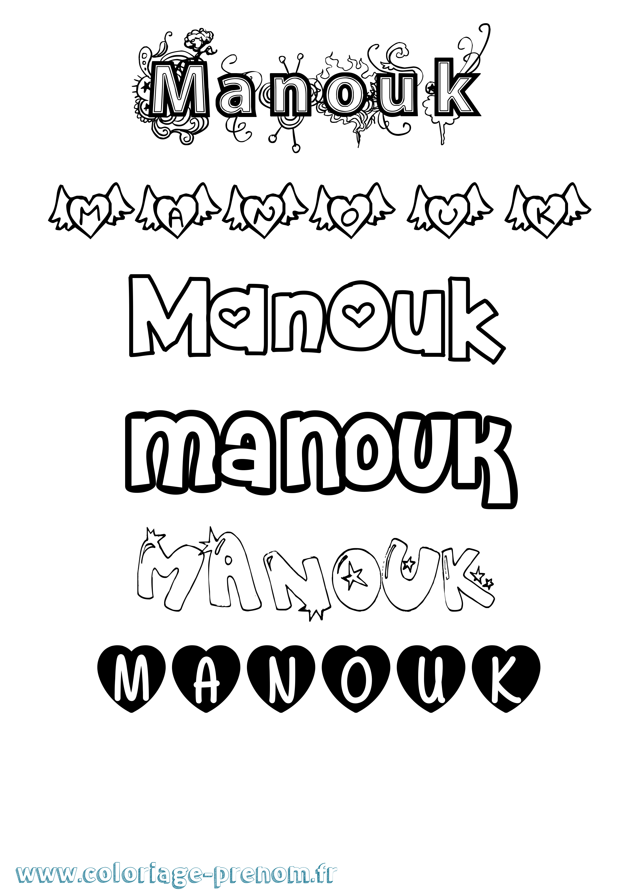 Coloriage Manouk Girly Coloriage prénom Manouk Girly