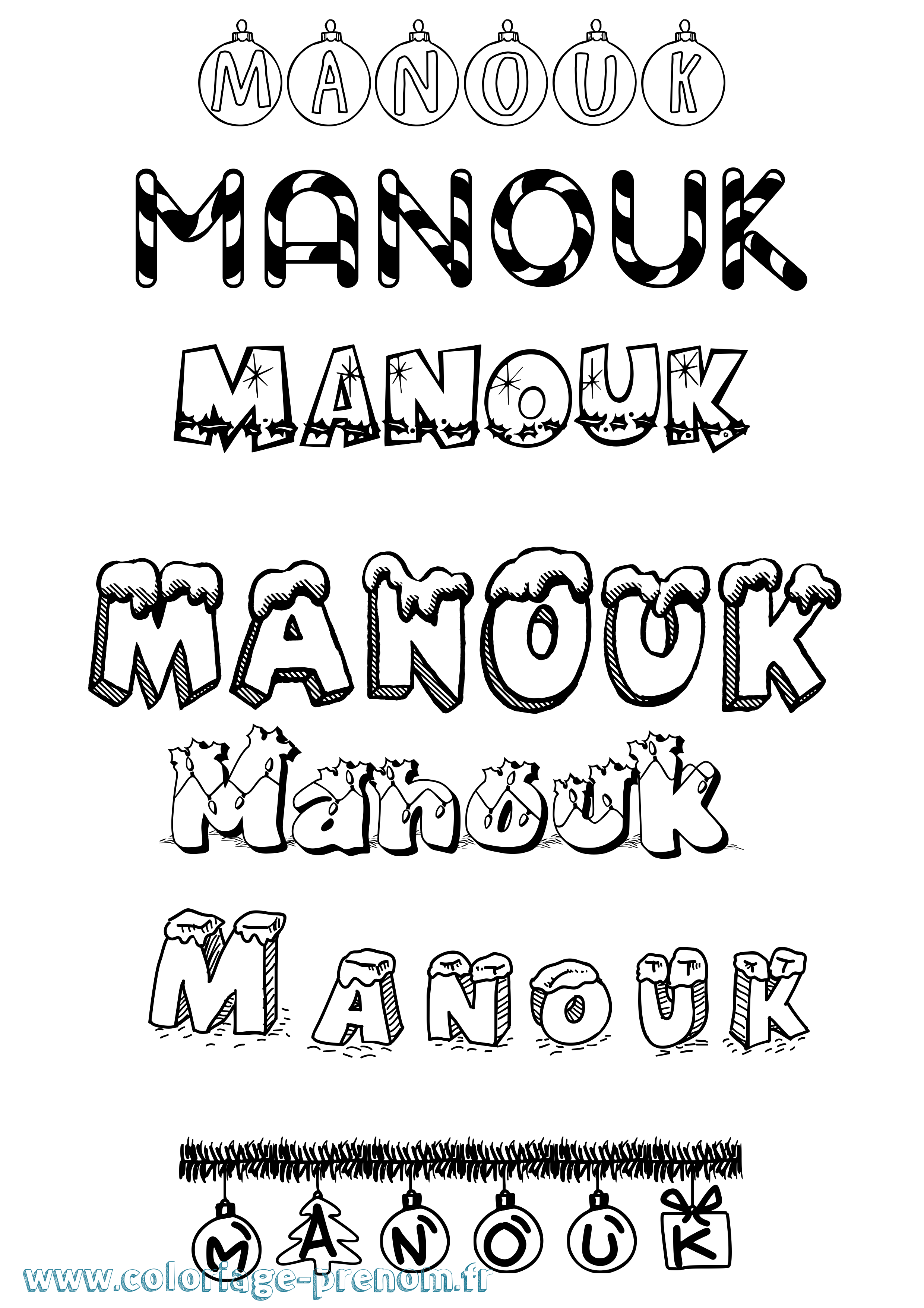 Coloriage Manouk Noël Coloriage prénom Manouk Noël