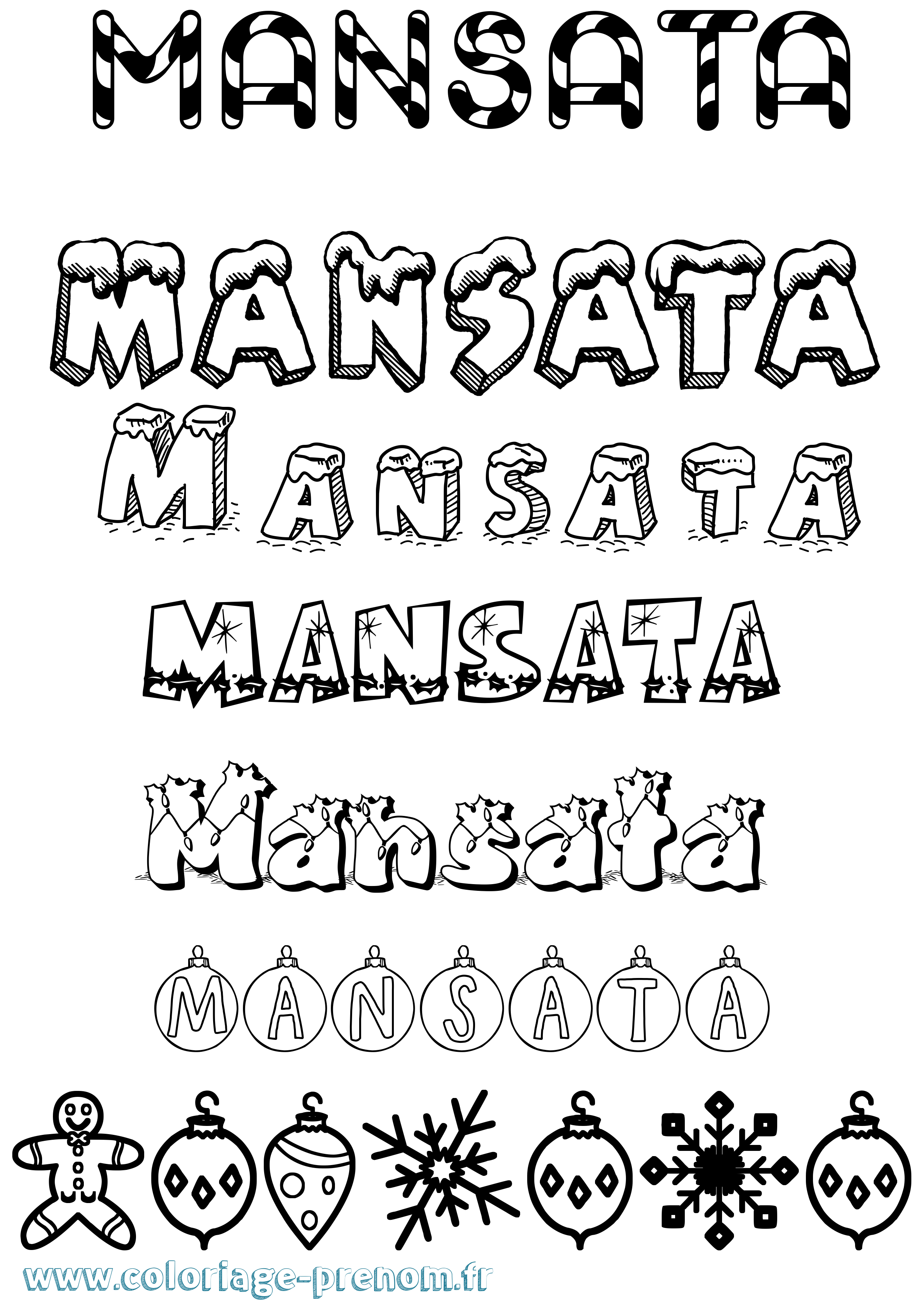 Coloriage Mansata Noël Coloriage prénom Mansata Noël