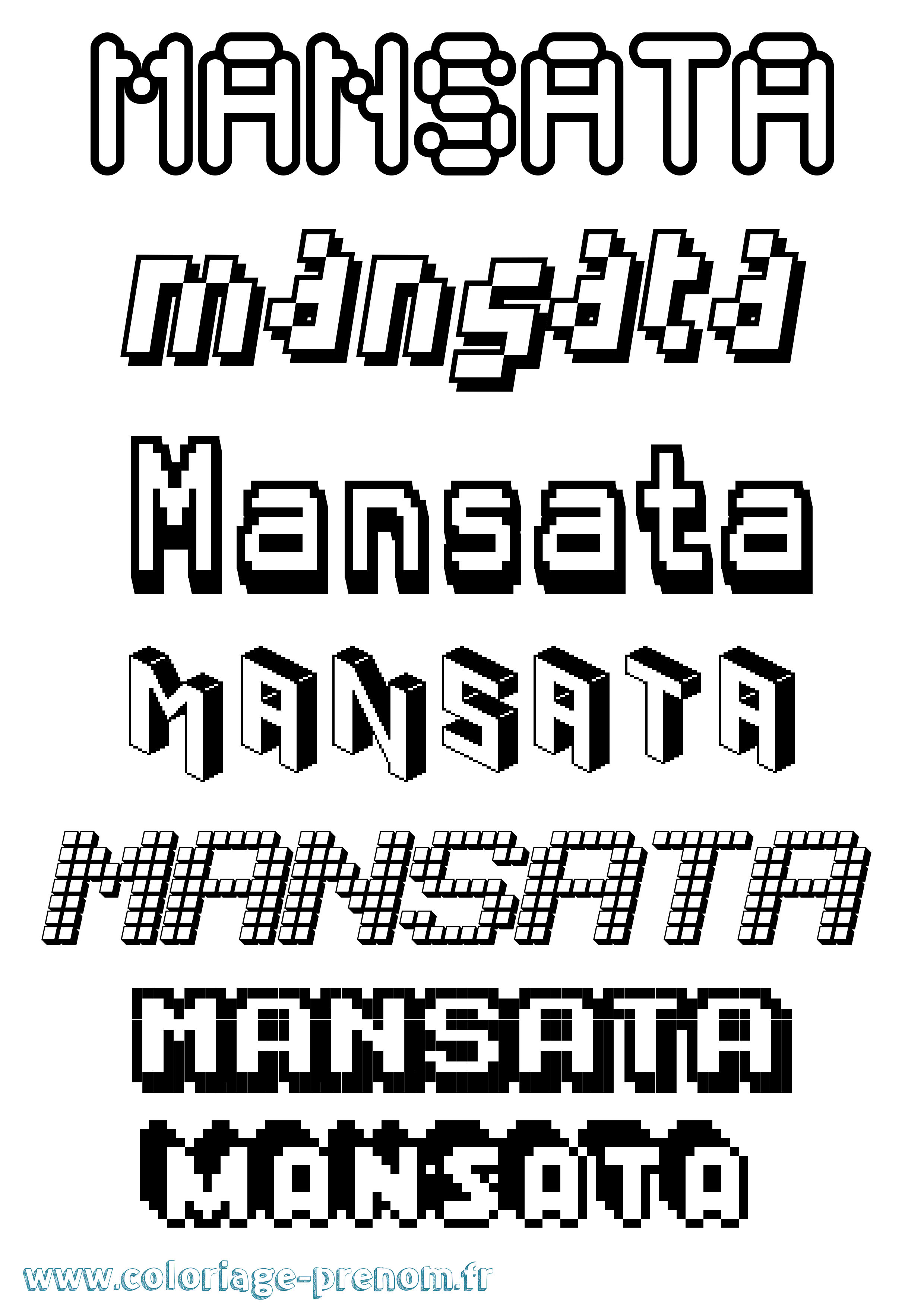 Coloriage Mansata Pixel Coloriage prénom Mansata Pixel
