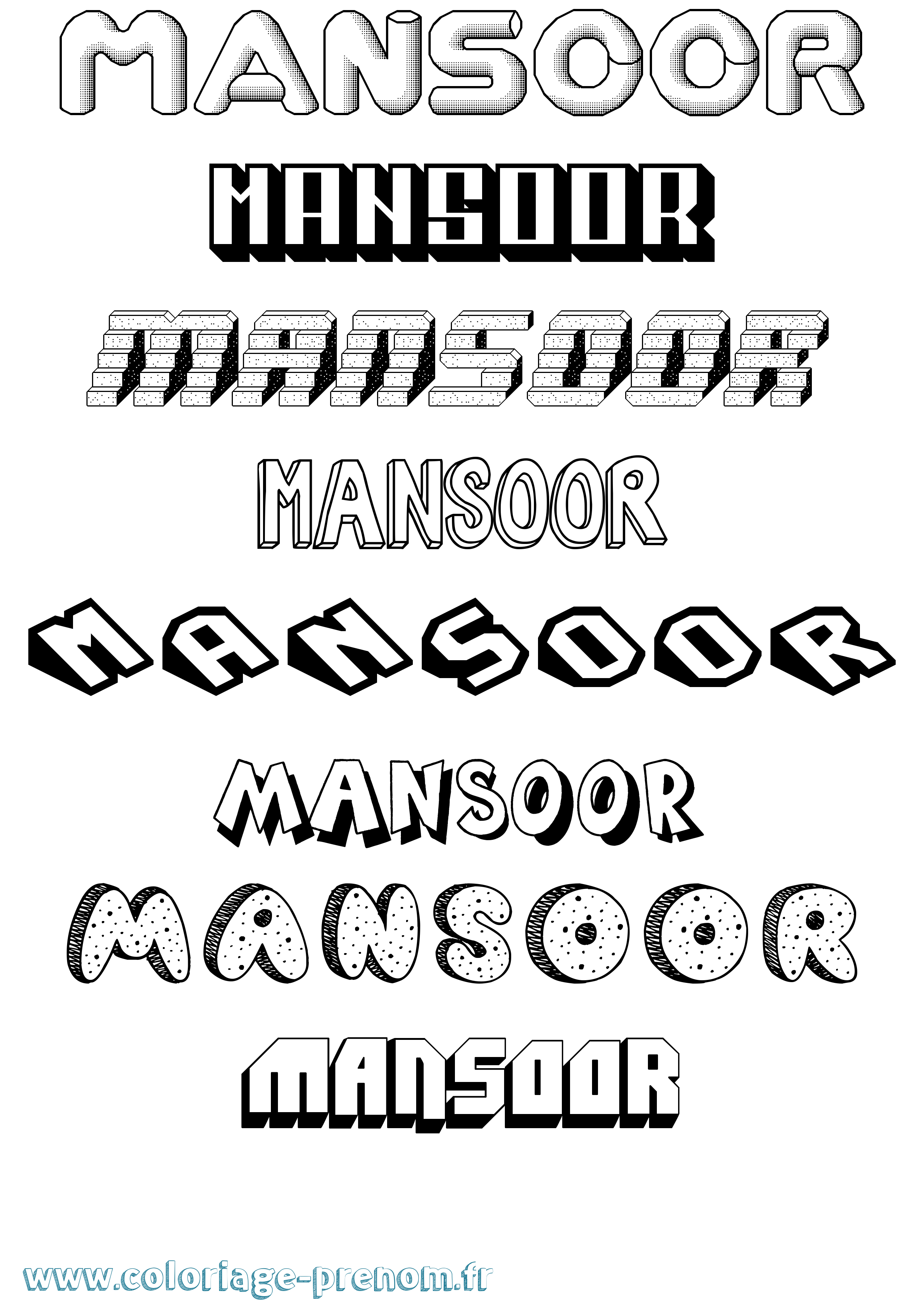 Coloriage Mansoor Effet 3D Coloriage prénom Mansoor Effet 3D