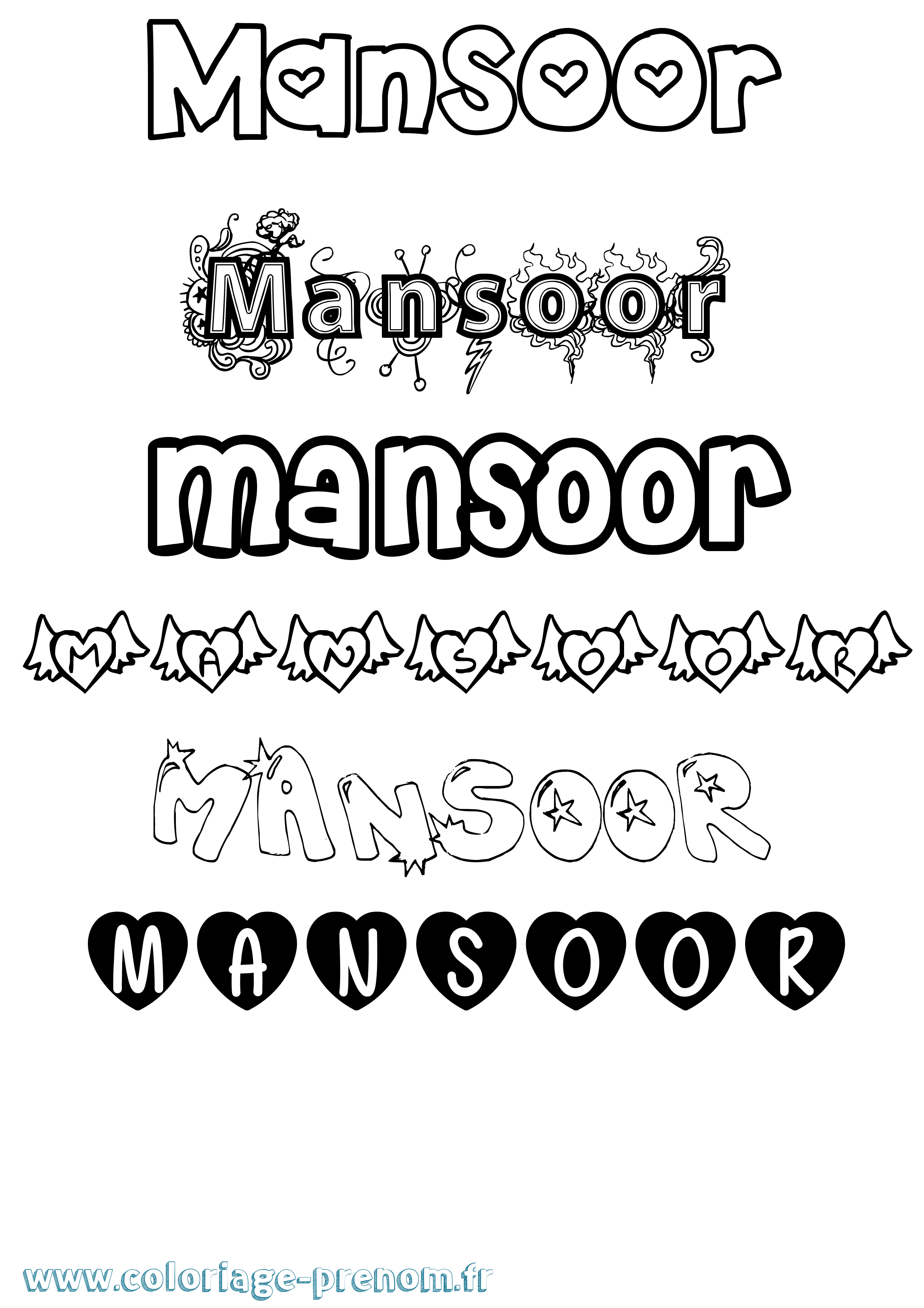 Coloriage Mansoor Girly Coloriage prénom Mansoor Girly