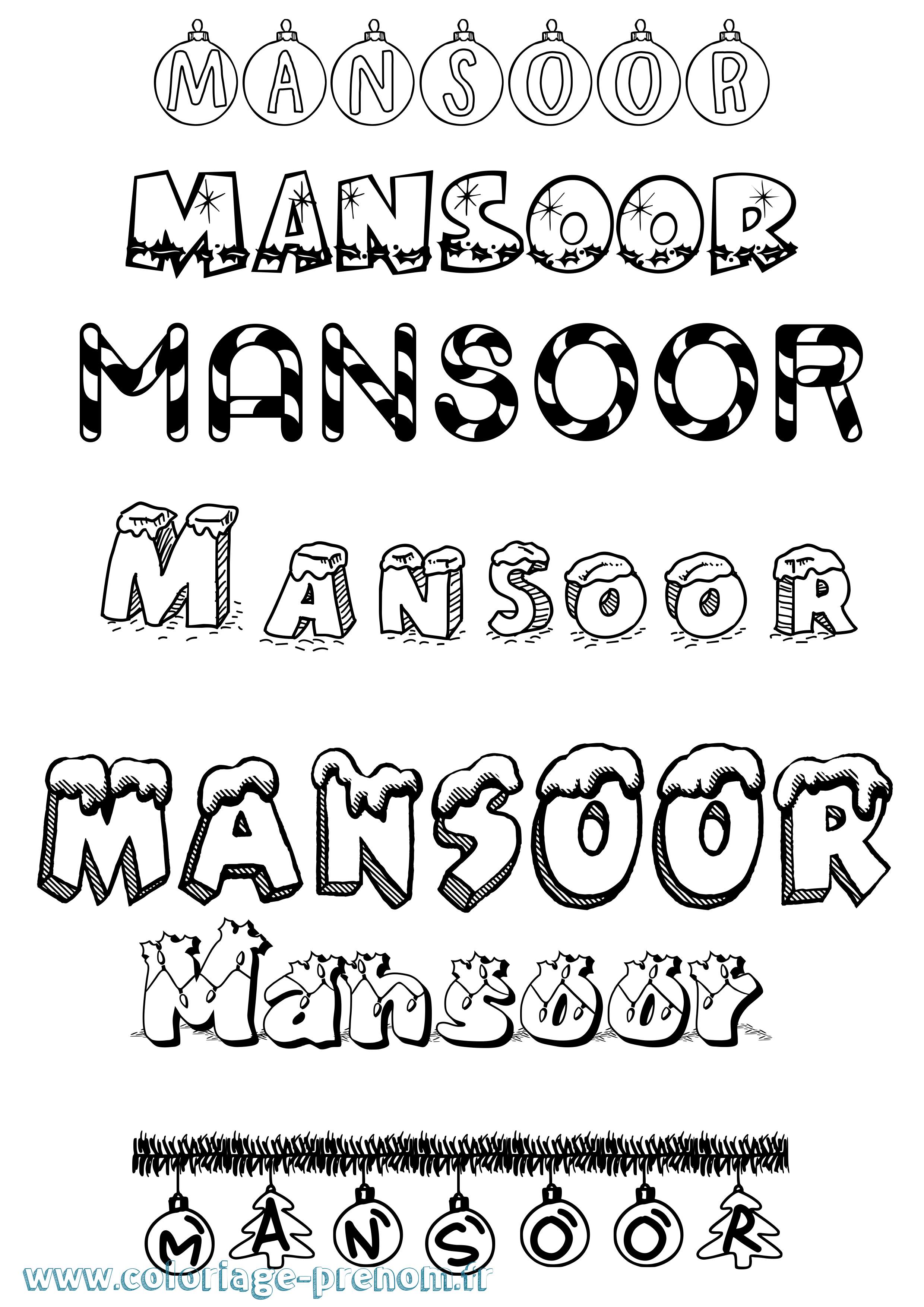 Coloriage Mansoor Noël Coloriage prénom Mansoor Noël