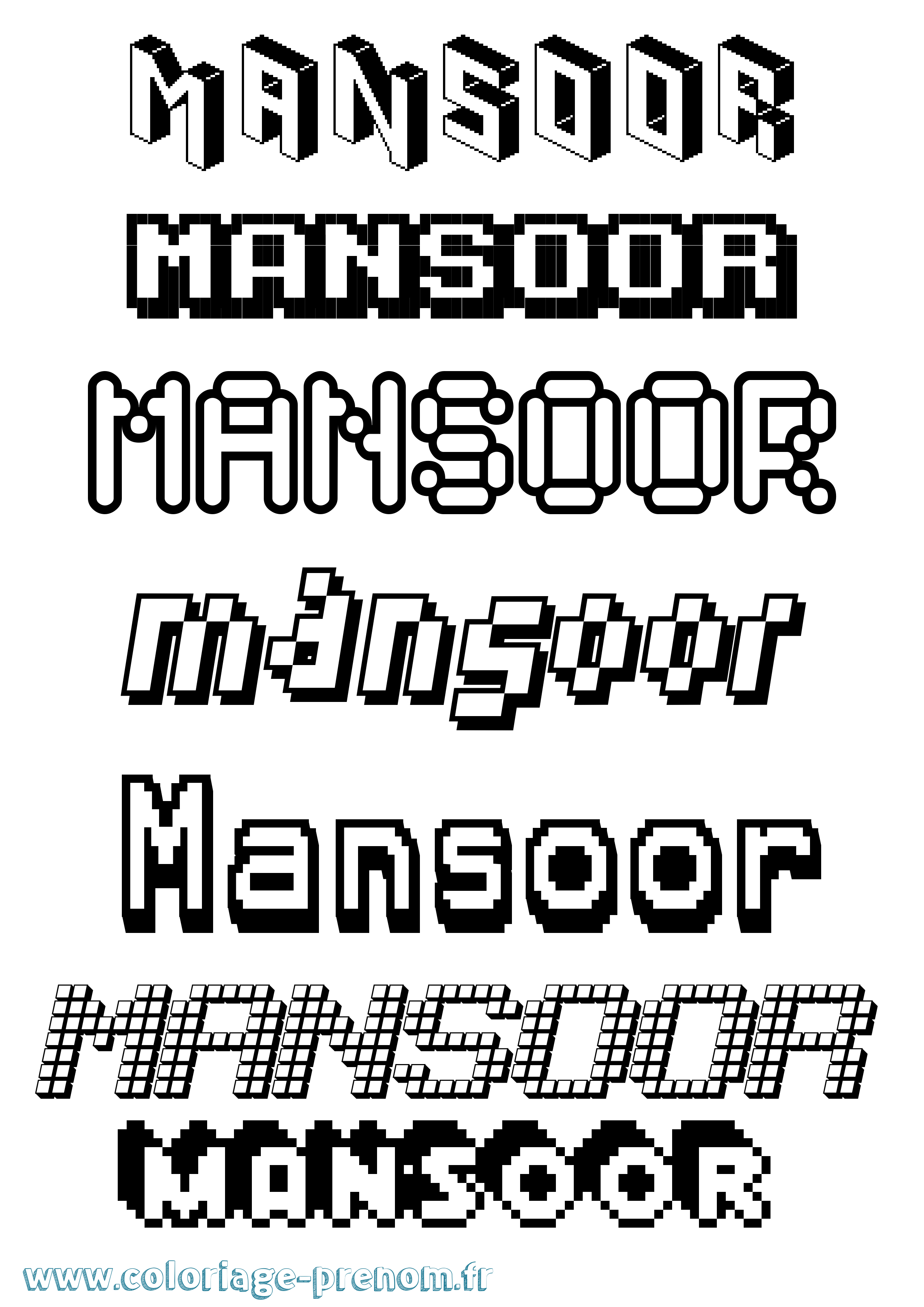 Coloriage Mansoor Pixel Coloriage prénom Mansoor Pixel