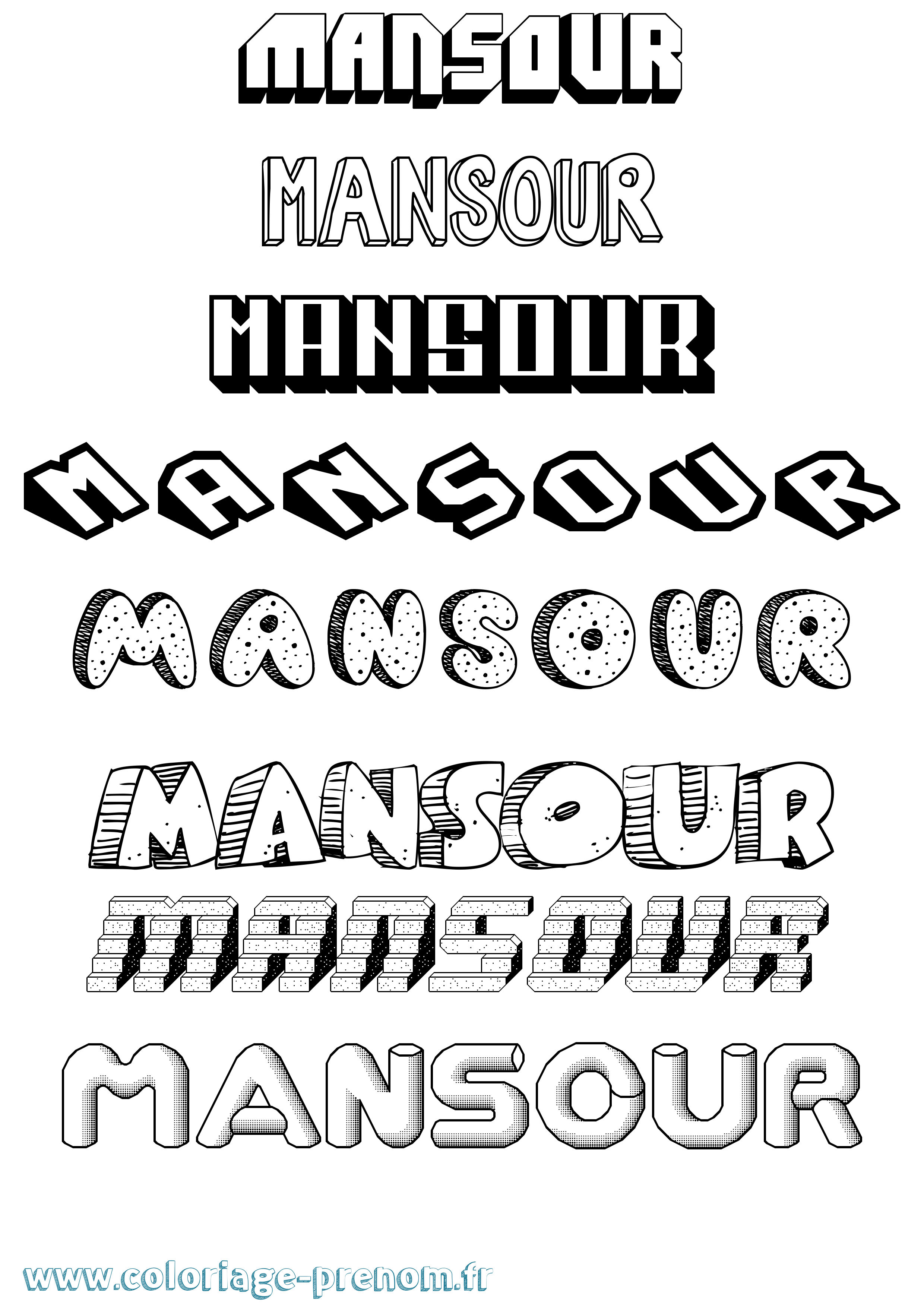 Coloriage Mansour Effet 3D Coloriage prénom Mansour Effet 3D