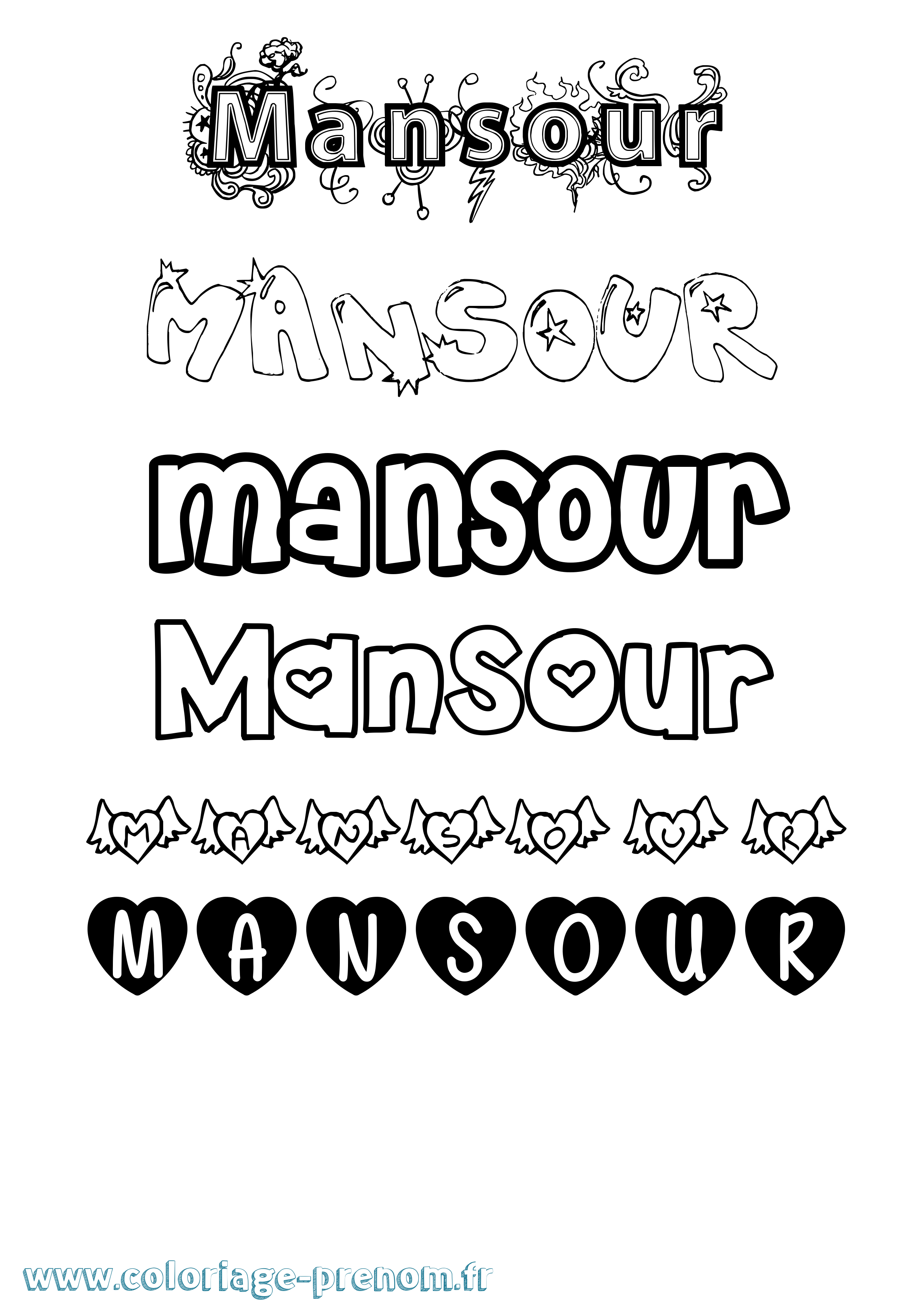 Coloriage Mansour Girly Coloriage prénom Mansour Girly