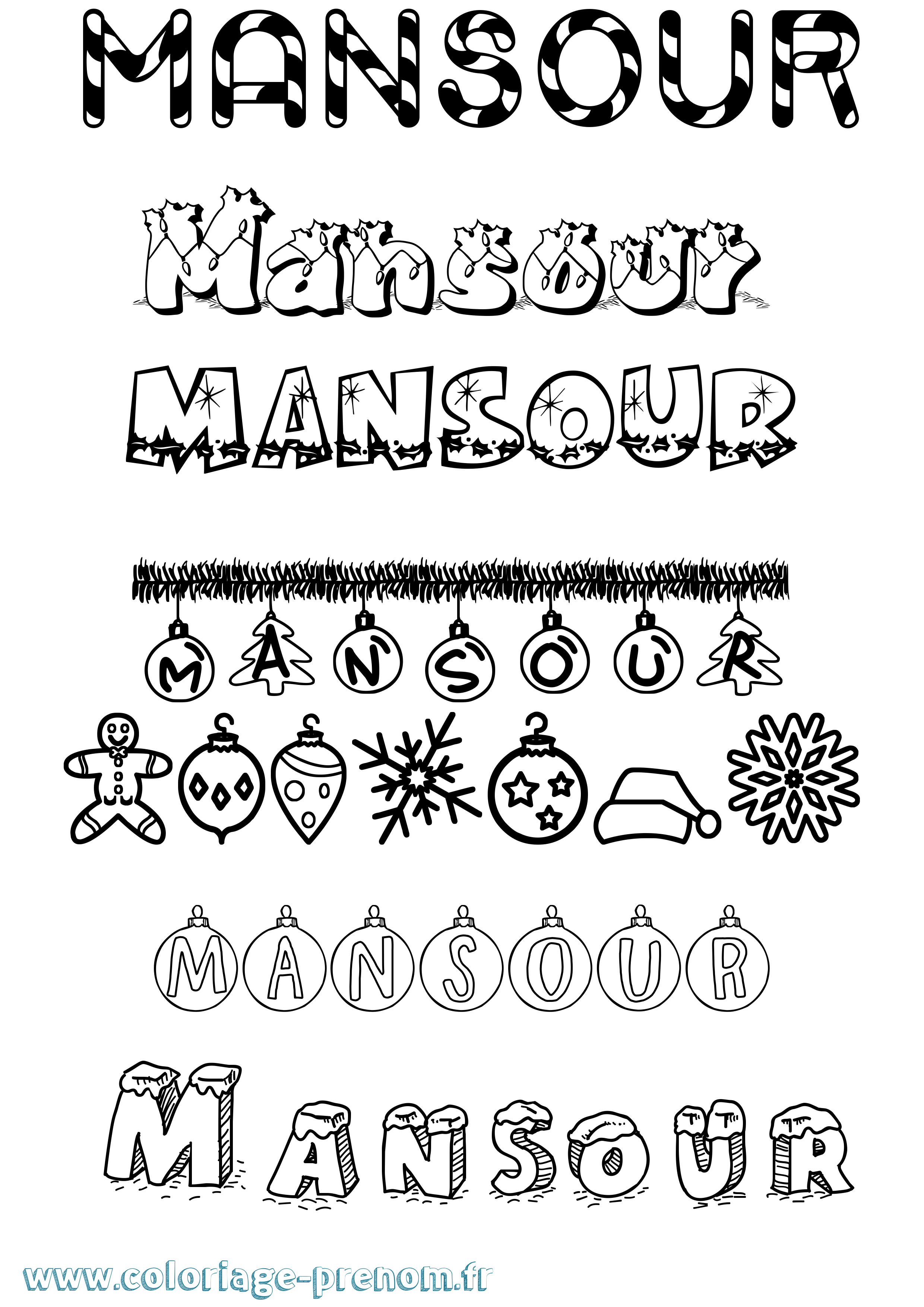 Coloriage Mansour Noël Coloriage prénom Mansour Noël