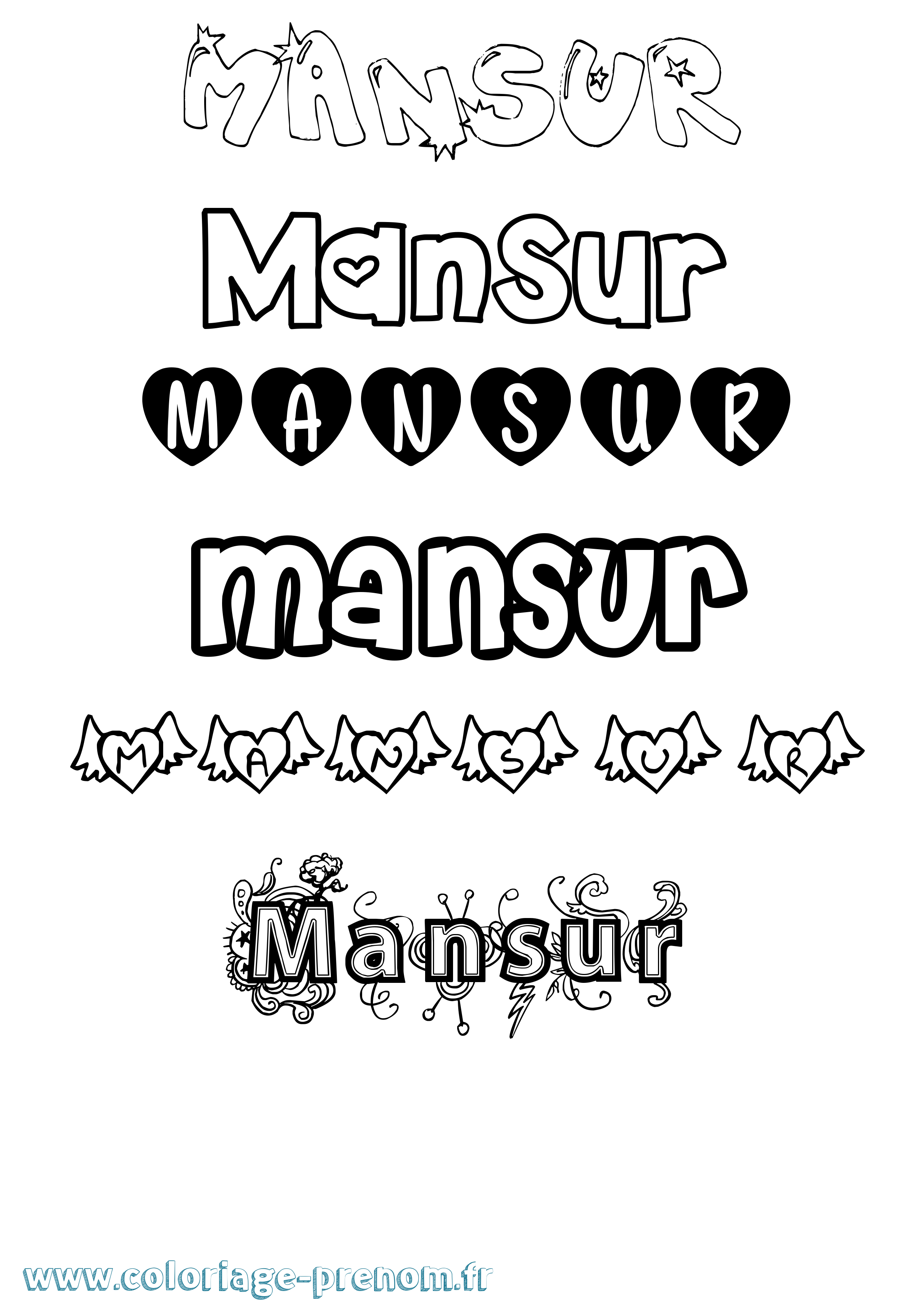 Coloriage Mansur Girly Coloriage prénom Mansur Girly