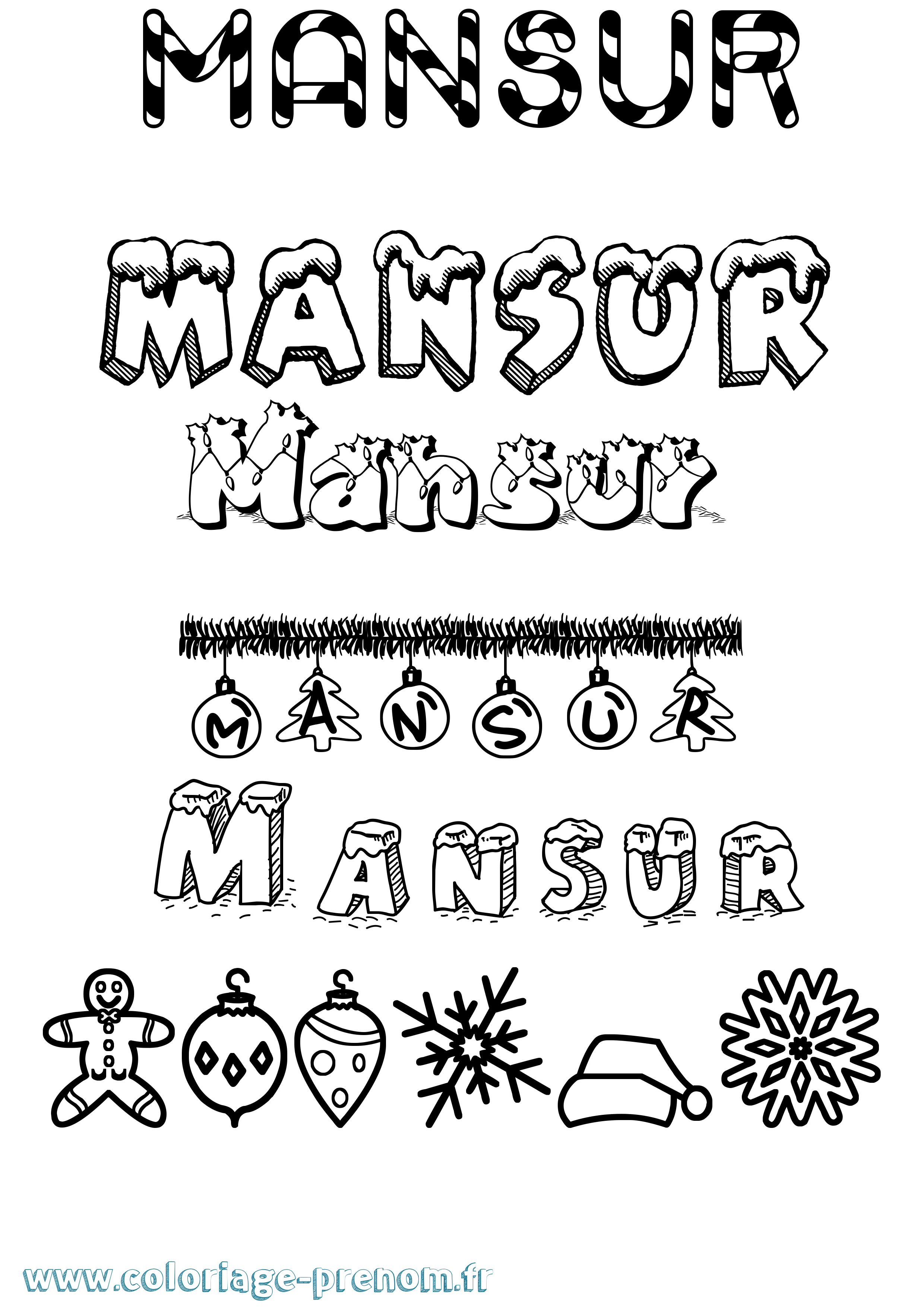 Coloriage Mansur Noël Coloriage prénom Mansur Noël