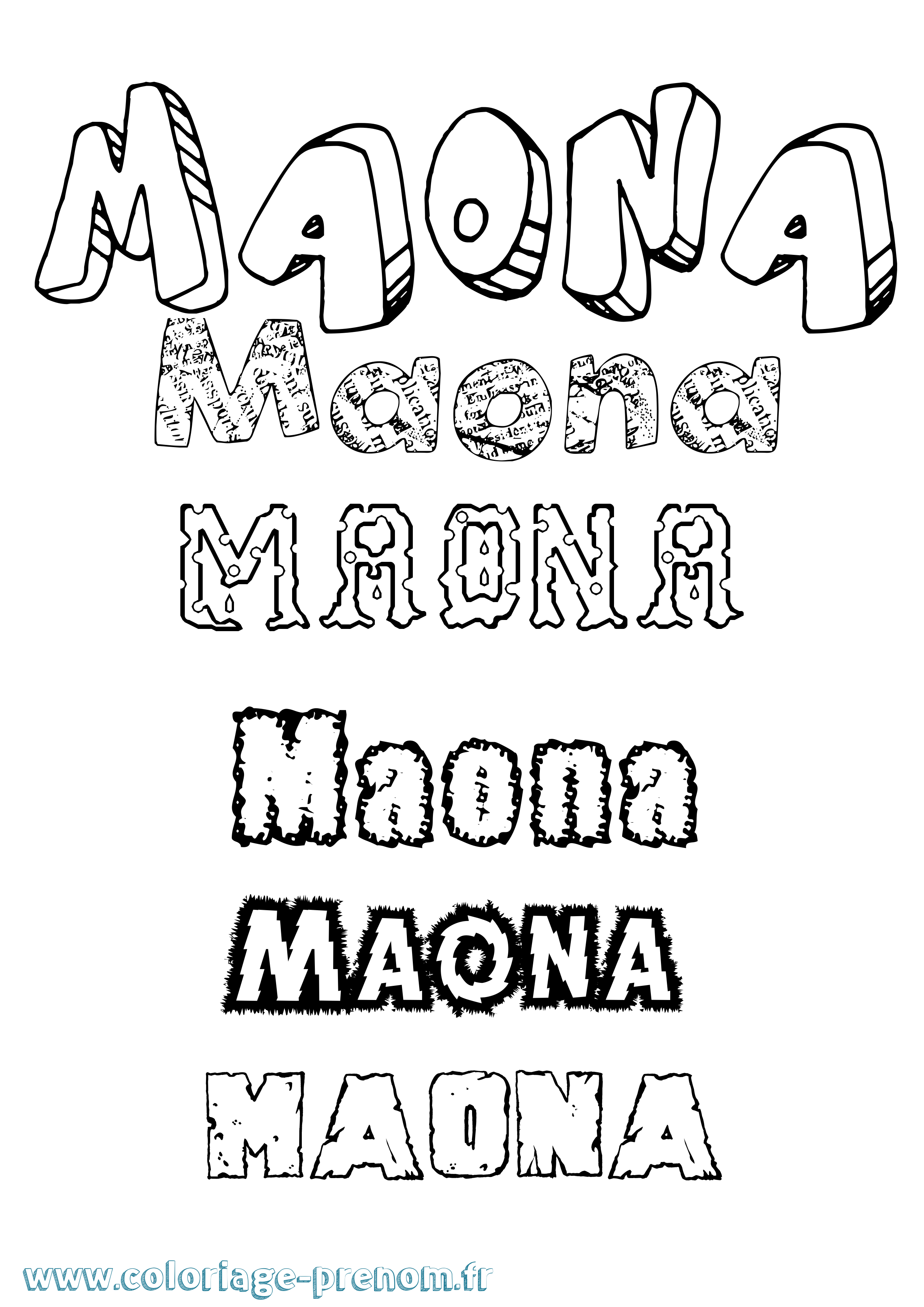 Coloriage Maona Destructuré Coloriage prénom Maona Destructuré