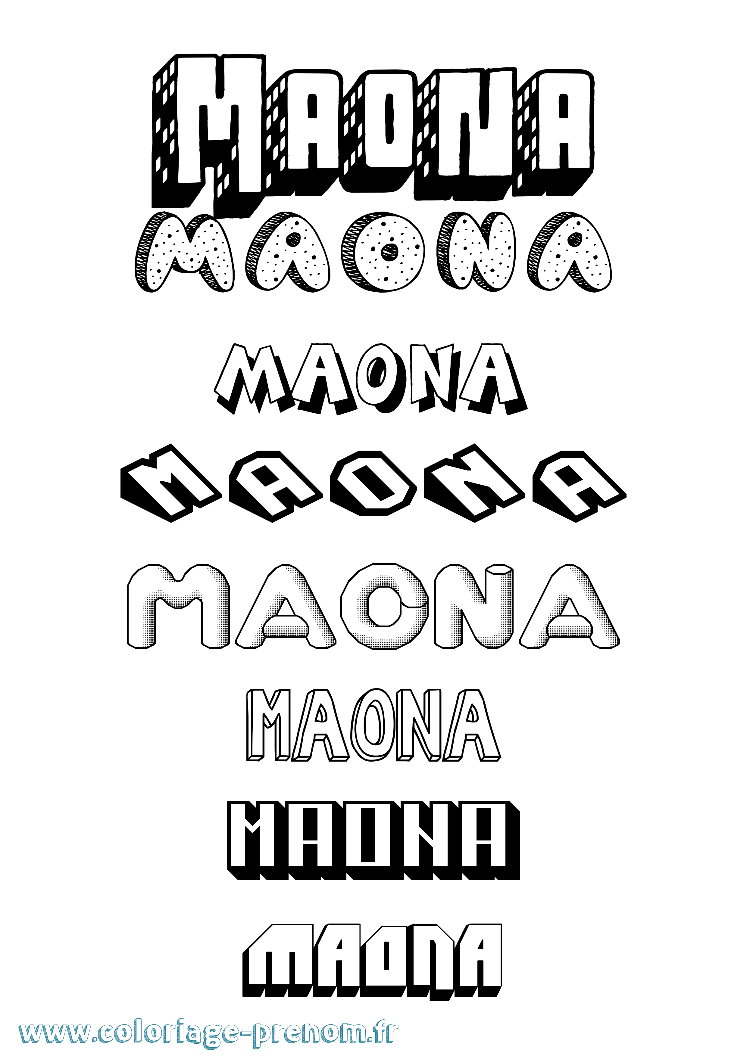 Coloriage Maona Effet 3D Coloriage prénom Maona Effet 3D