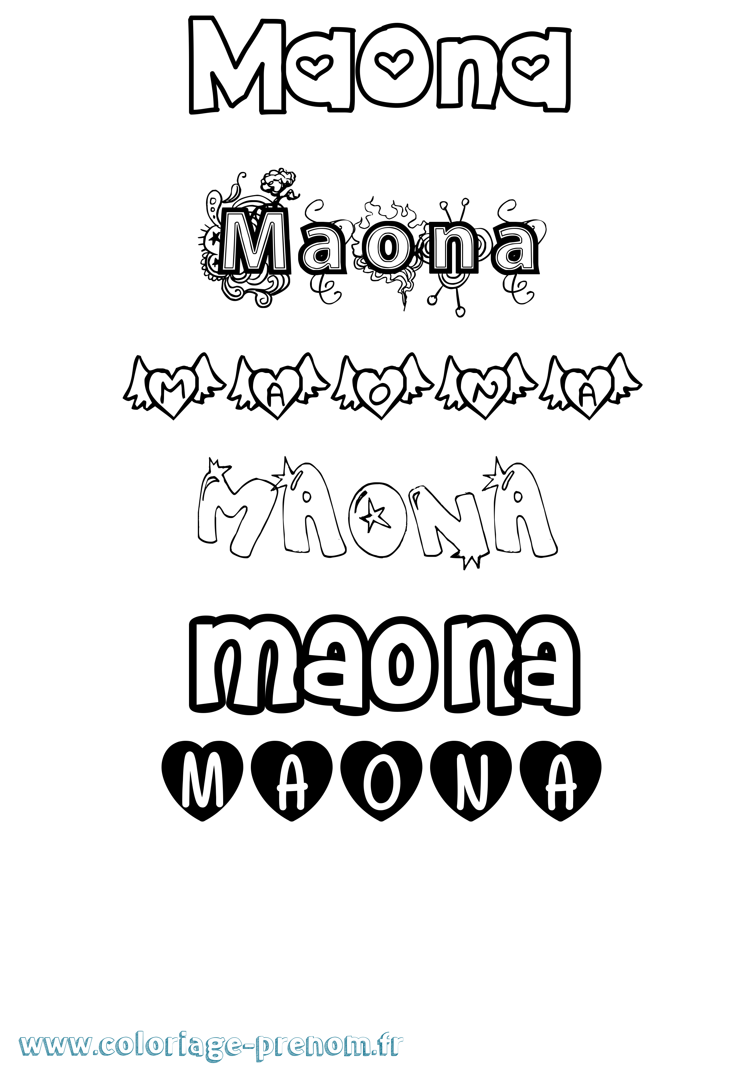 Coloriage Maona Girly Coloriage prénom Maona Girly