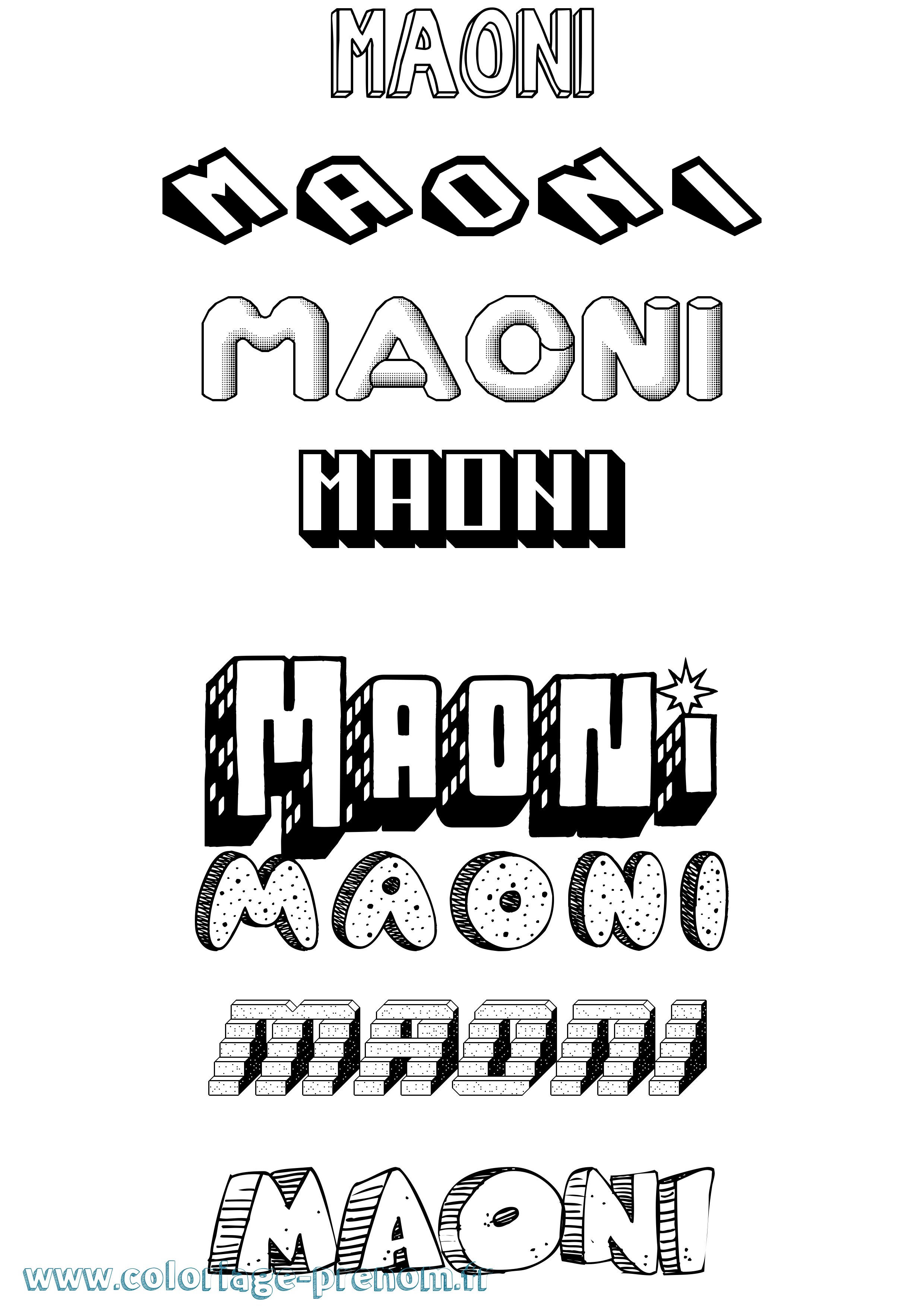 Coloriage Maoni Effet 3D Coloriage prénom Maoni Effet 3D