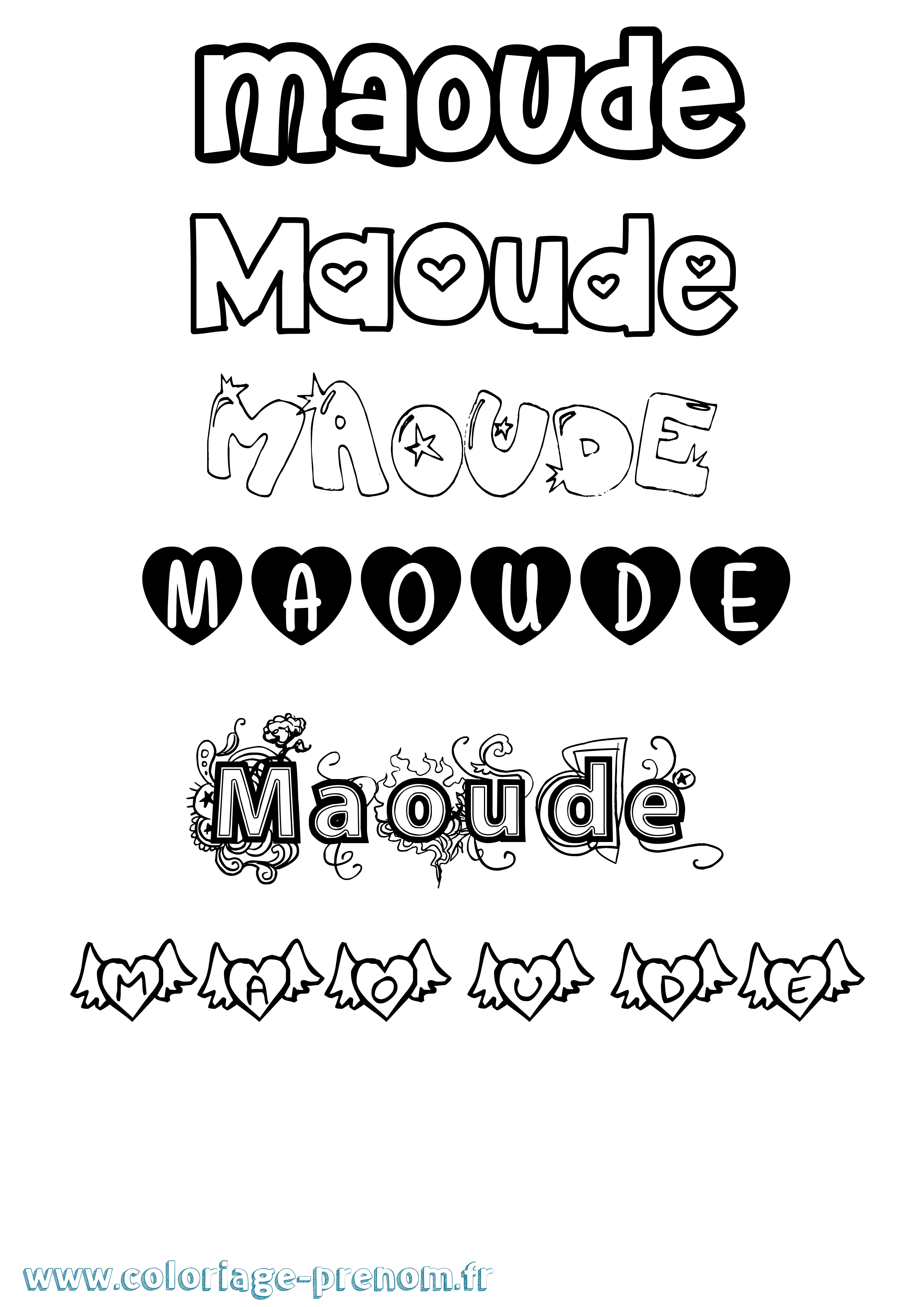 Coloriage Maoude Girly Coloriage prénom Maoude Girly