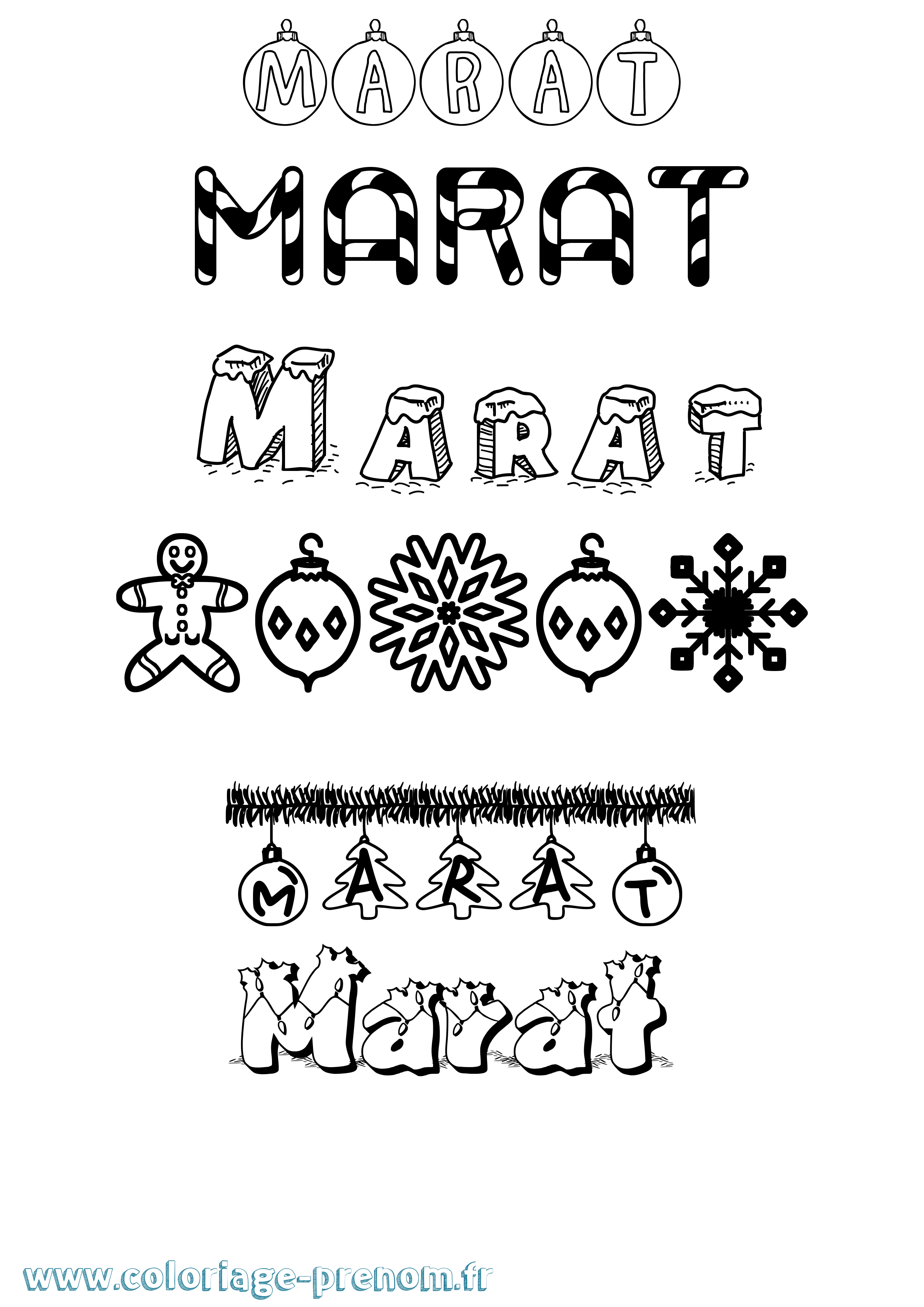 Coloriage Marat Noël Coloriage prénom Marat Noël