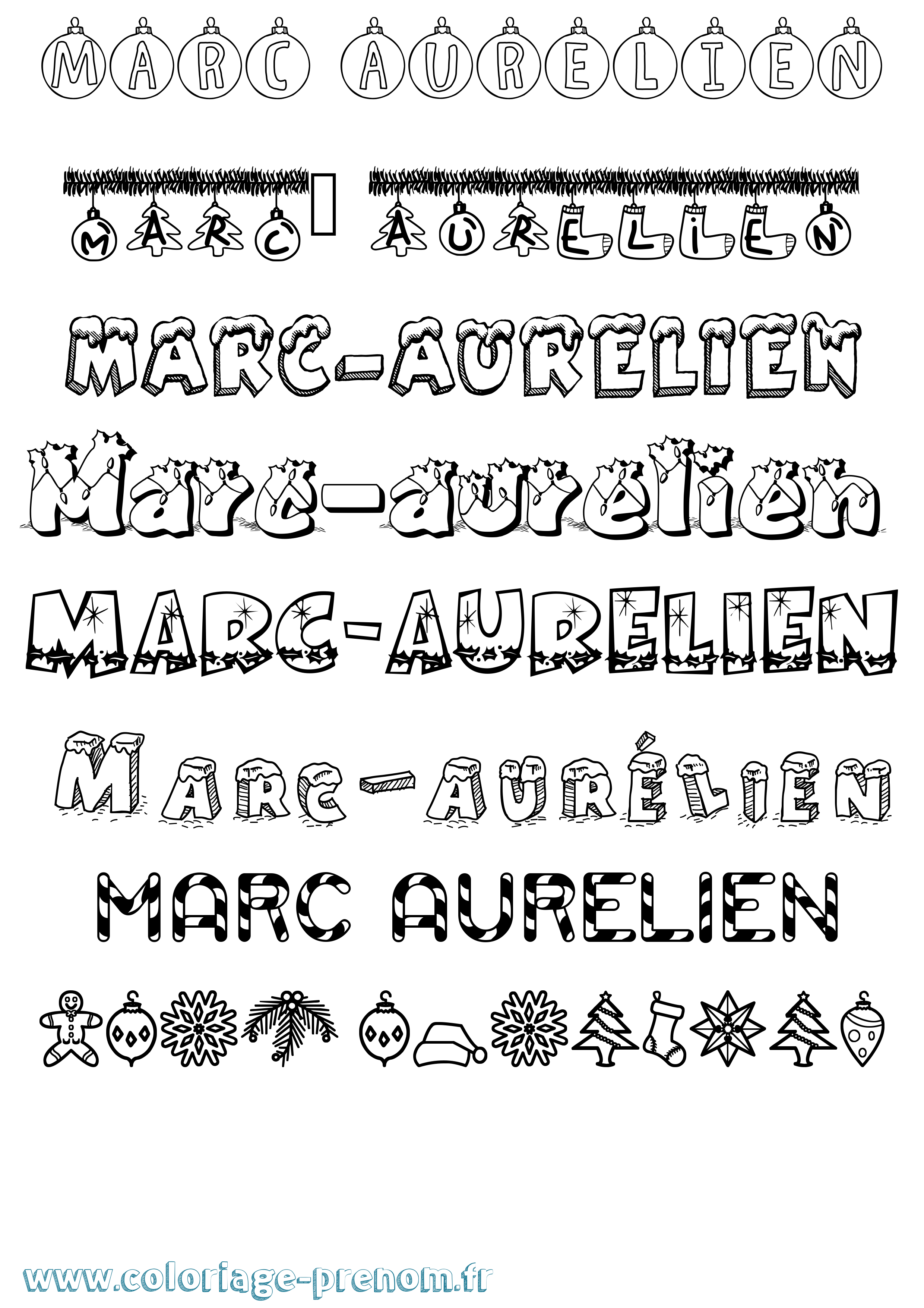 Coloriage Marc-Aurélien Noël Coloriage prénom Marc-Aurélien Noël
